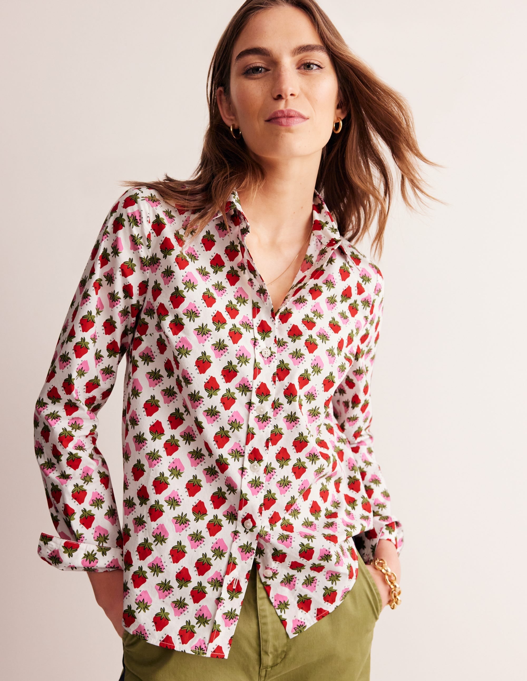 Sienna Cotton Shirt-Ivory, Strawberry Pop - Image 4