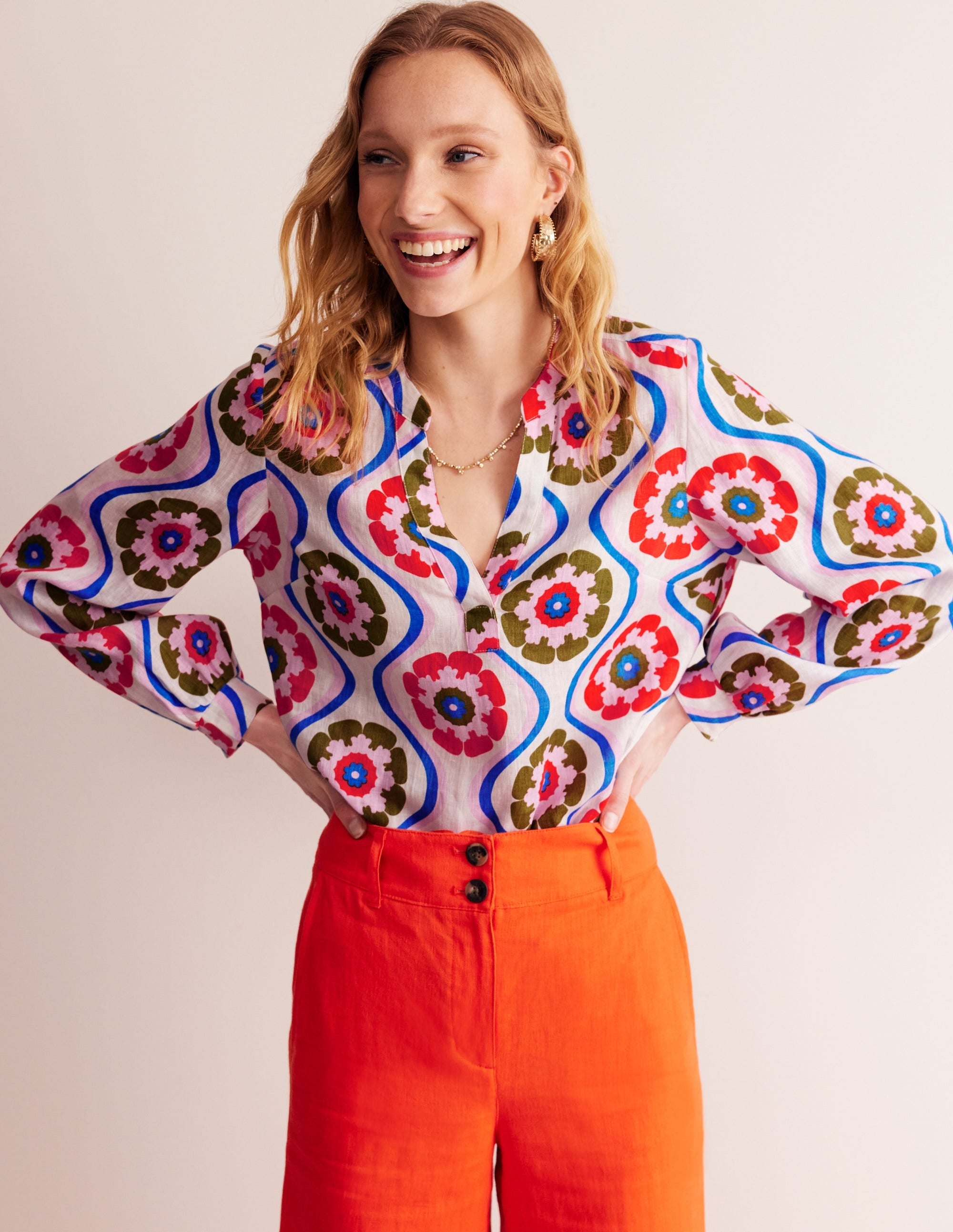 Alice Linen Top-Multi, Geo Floret - Image 1