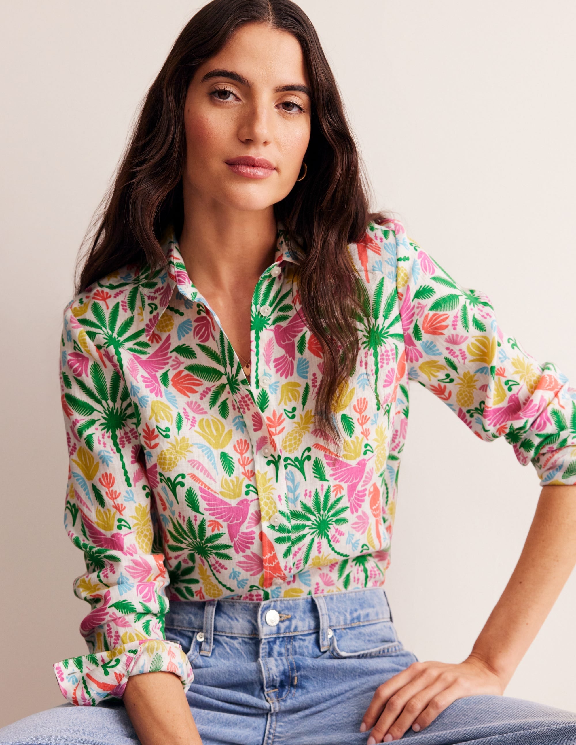 Sienna Linen Shirt-Multi, Tropical Paradise - Image 1