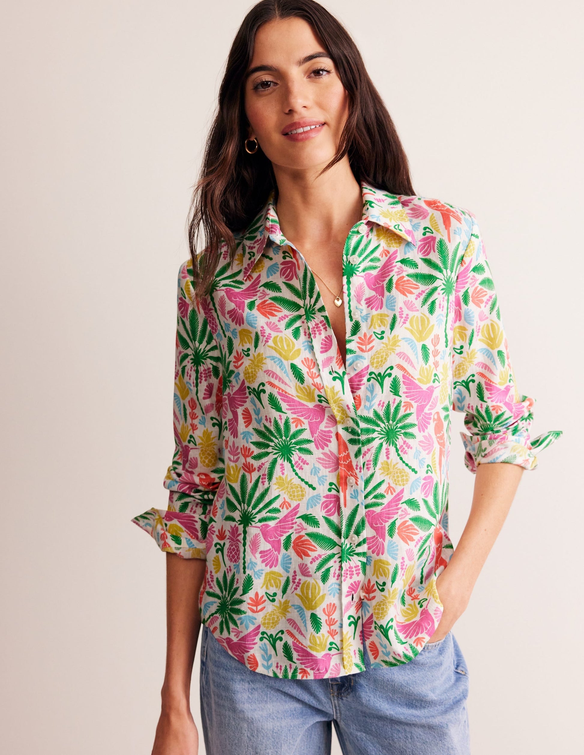Sienna Linen Shirt-Multi, Tropical Paradise-4