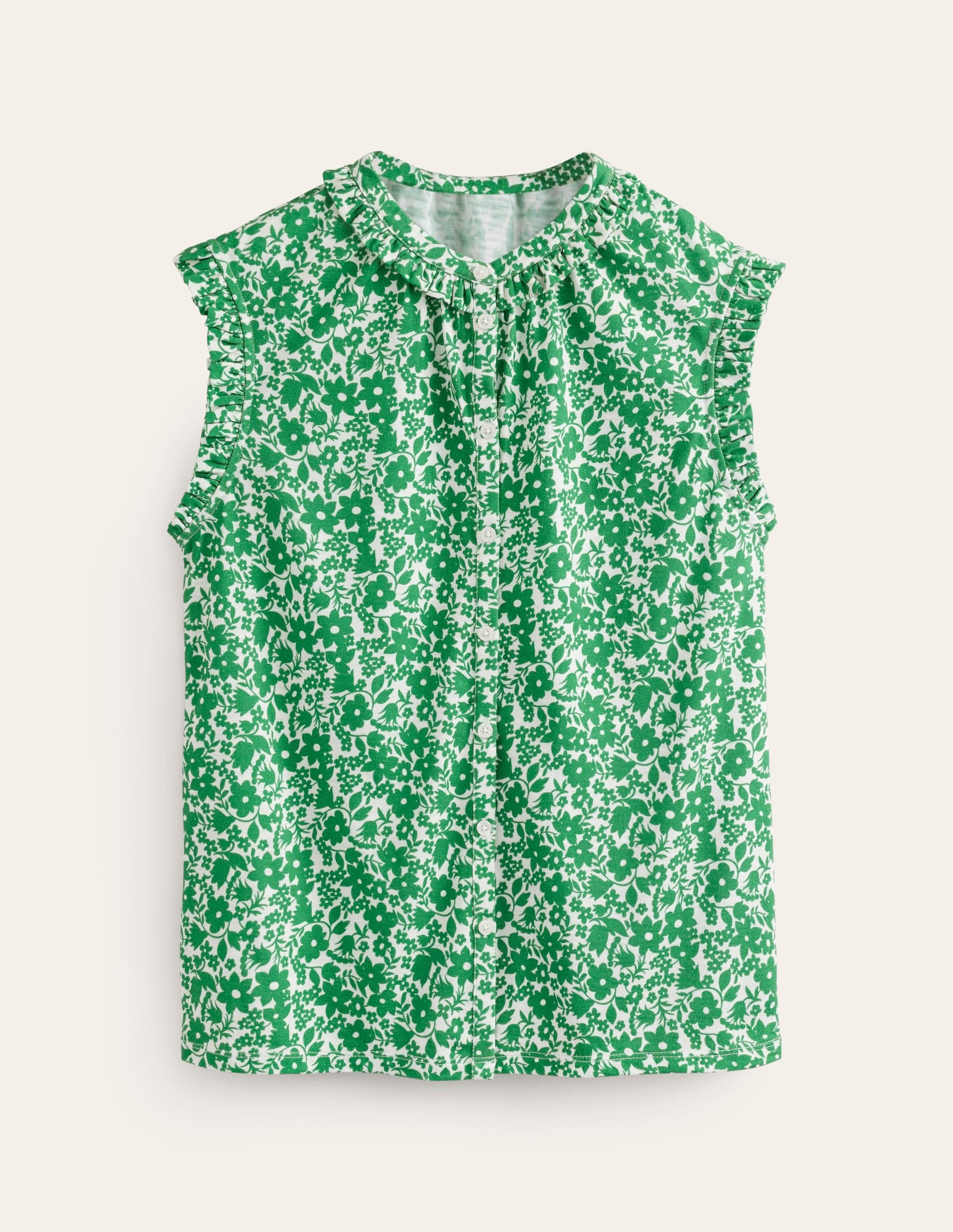 Olive Sleeveless Shirt-Green Tambourine, Tulip Garden-5