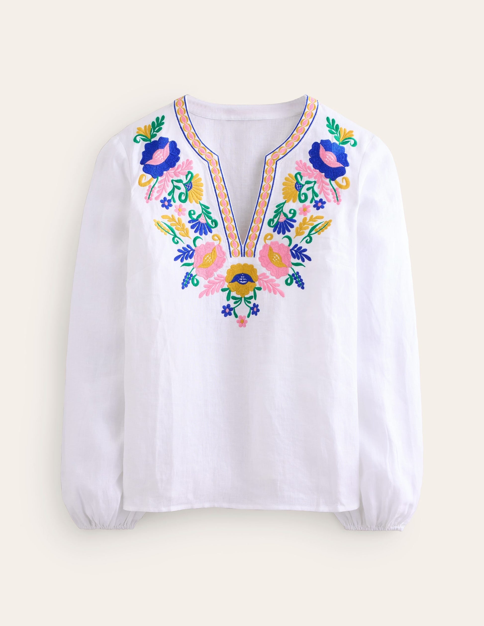 Bonnie Linen Top-White, Floral-8