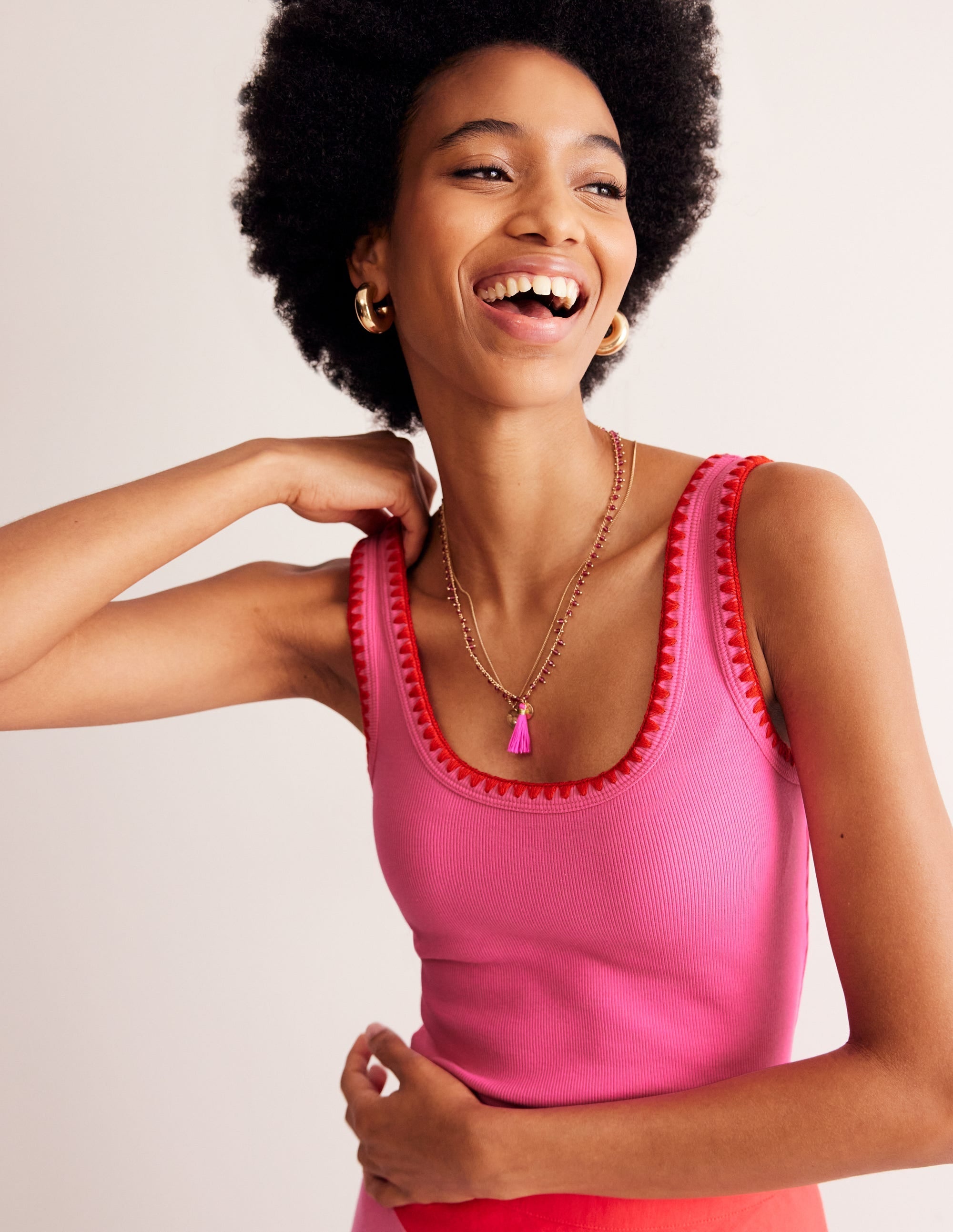 Crochet Trim Scoop Neck Vest-Pink - Image 1