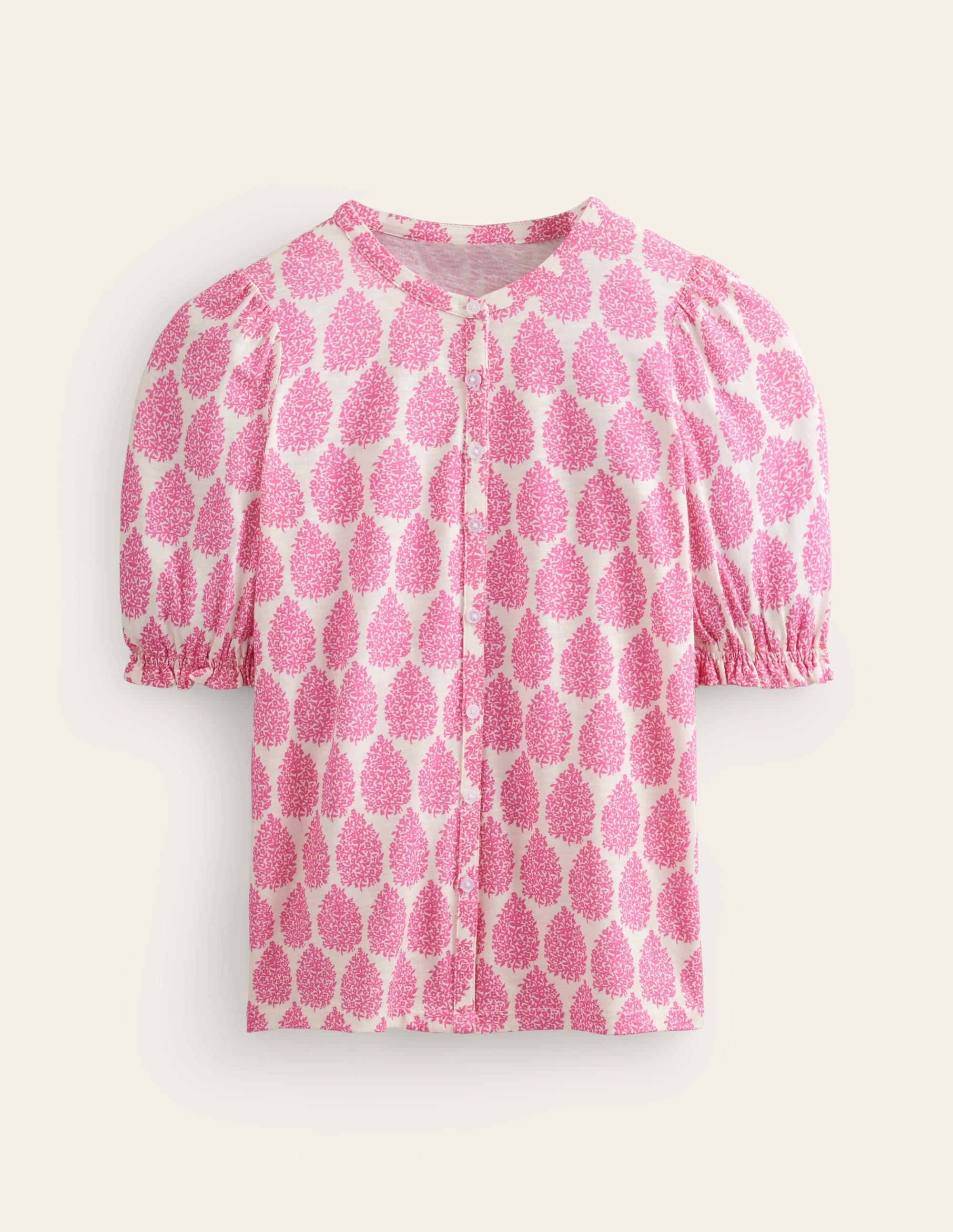 Dolly Puff Sleeve Jersey Shirt-Sangria Sunset, Floret Paisley - Image 5