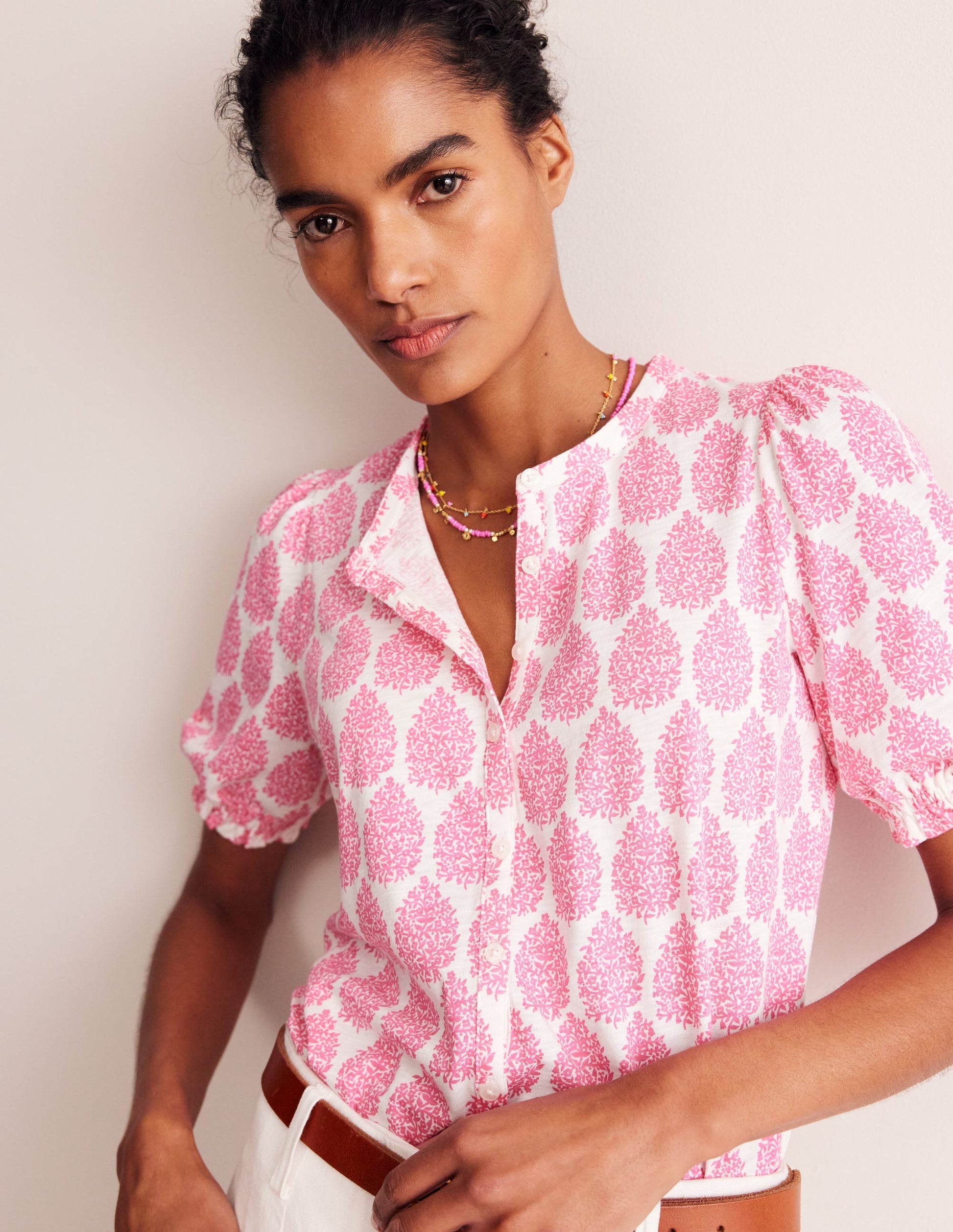 Dolly Puff Sleeve Jersey Shirt-Sangria Sunset, Floret Paisley-1