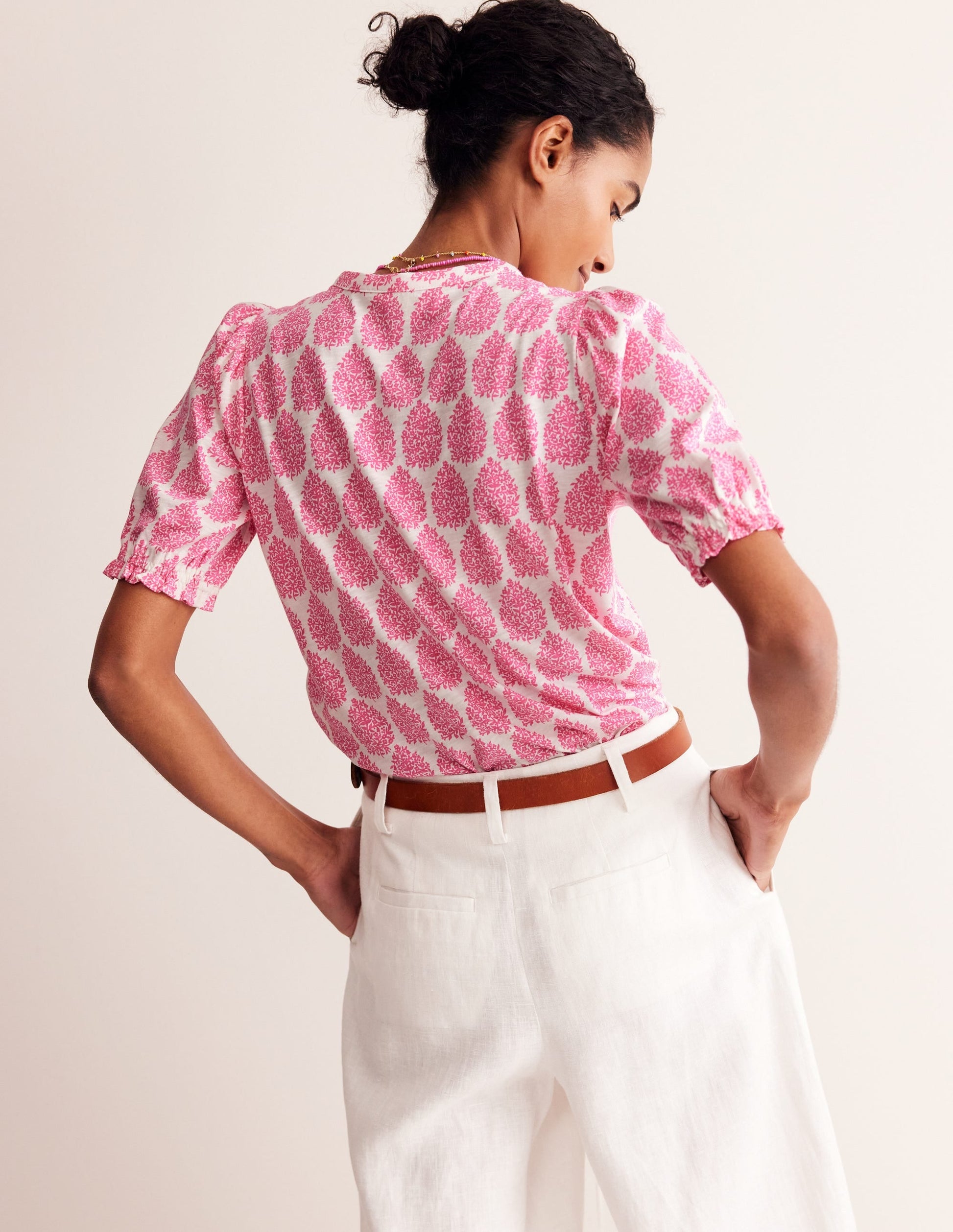 Dolly Puff Sleeve Jersey Shirt-Sangria Sunset, Floret Paisley-3