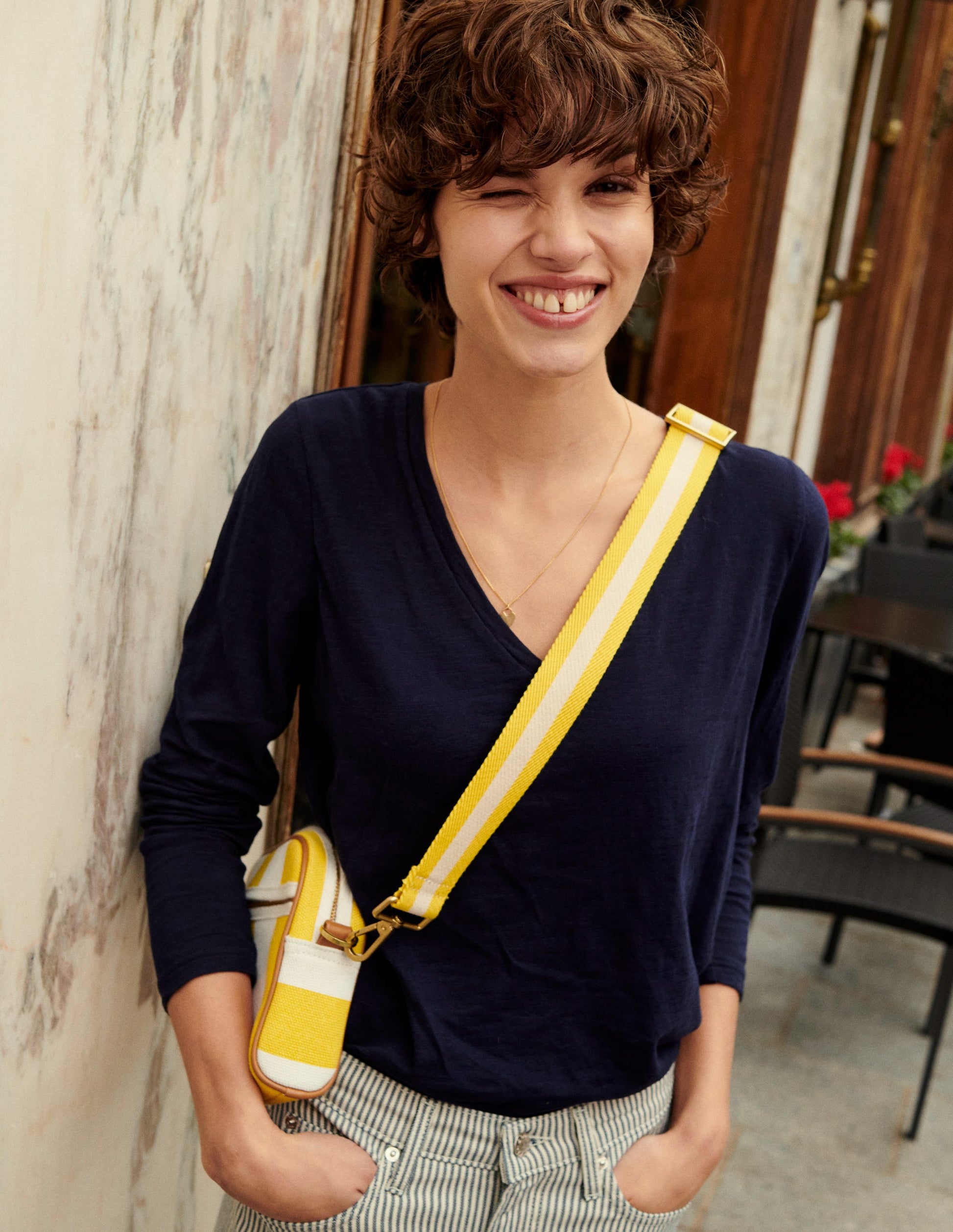 Canvas Cross-Body Bag-Yellow Stripe-5