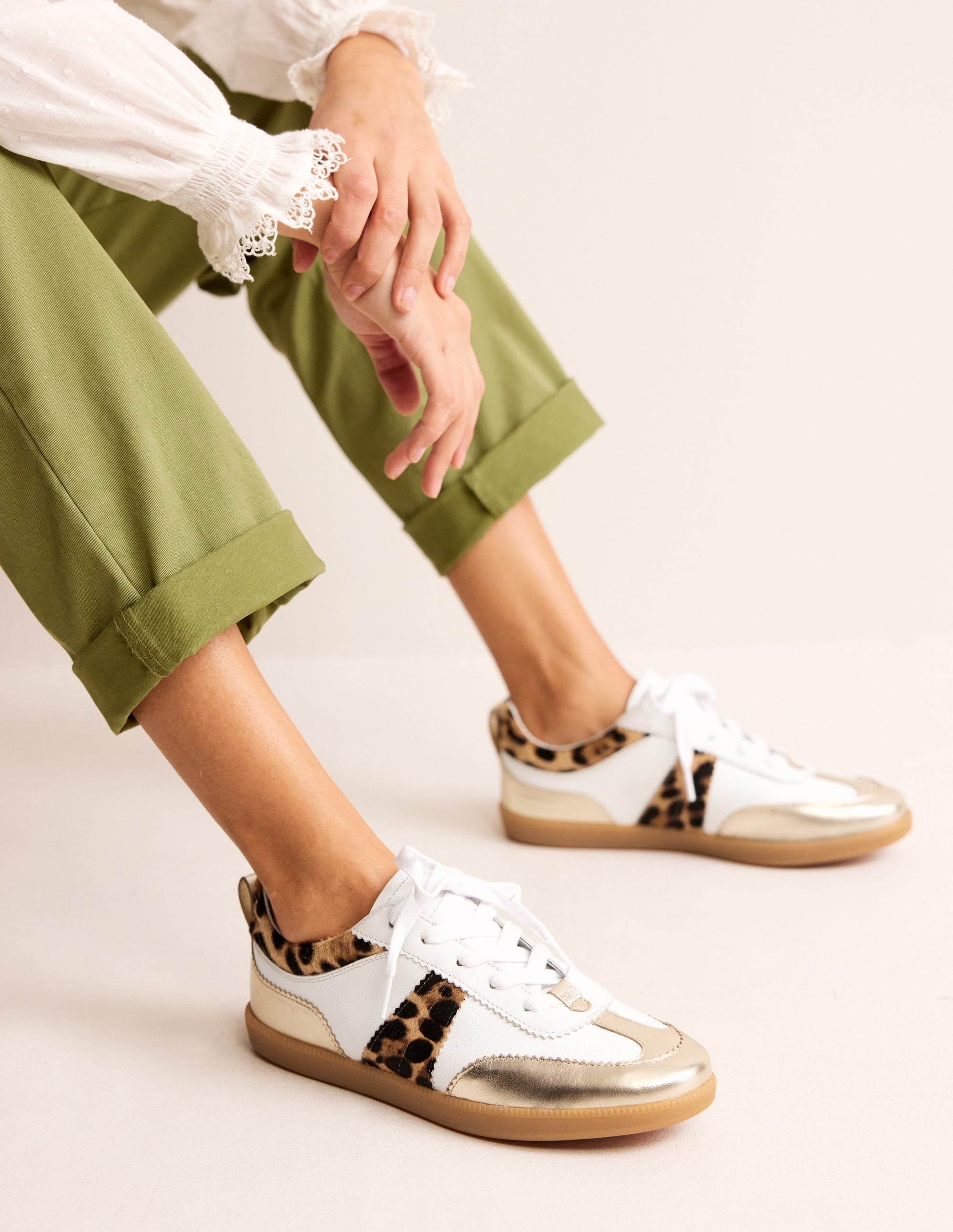 Erin Retro Tennis Trainers-Off White/ Classic Leopard - Image 1