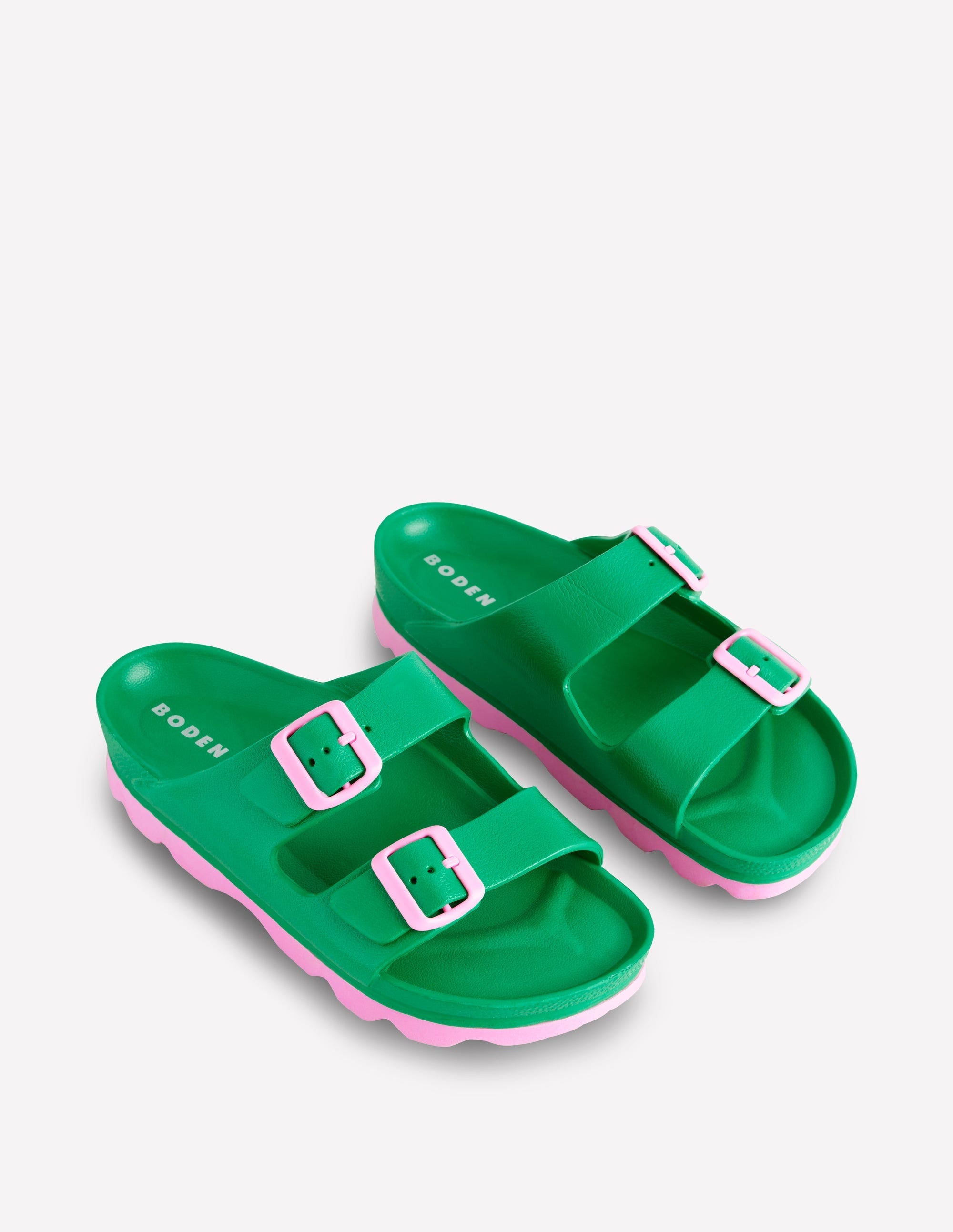Lyla Double Buckle Slide-Rich Emerald/Soft Pink - Image 3