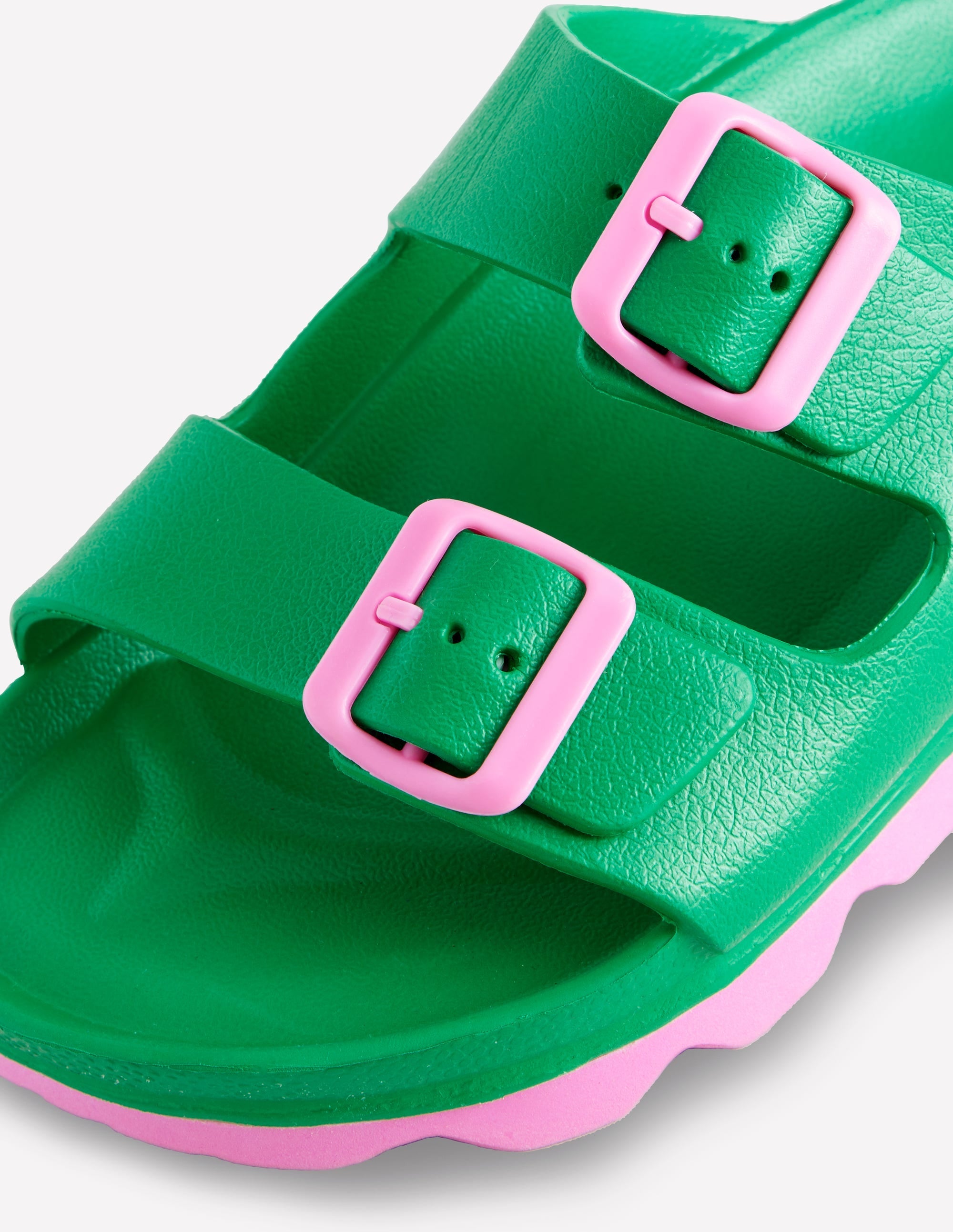Lyla Double Buckle Slide-Rich Emerald/Soft Pink - Image 4
