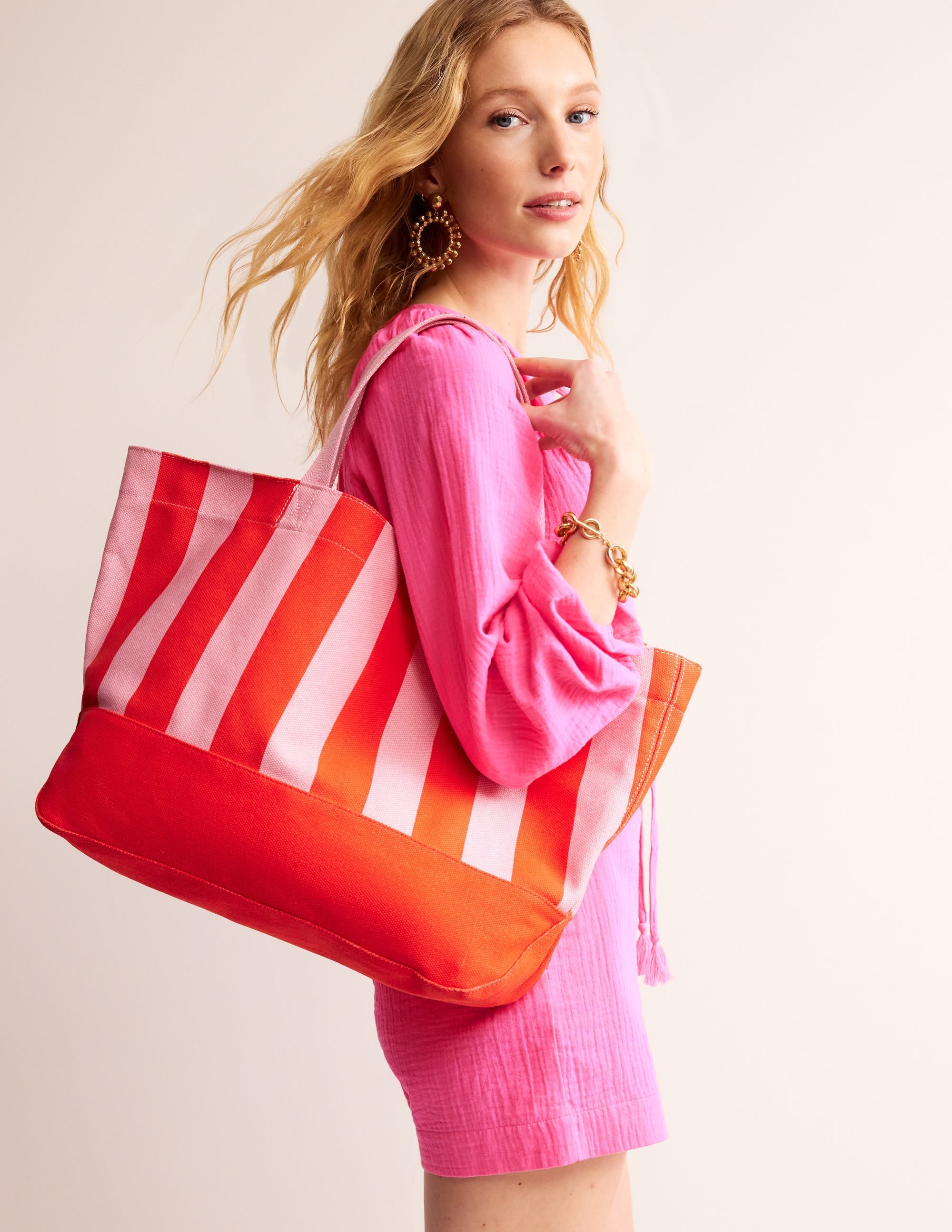 Relaxed Canvas Tote Bag-Pink Stripe - Image 1
