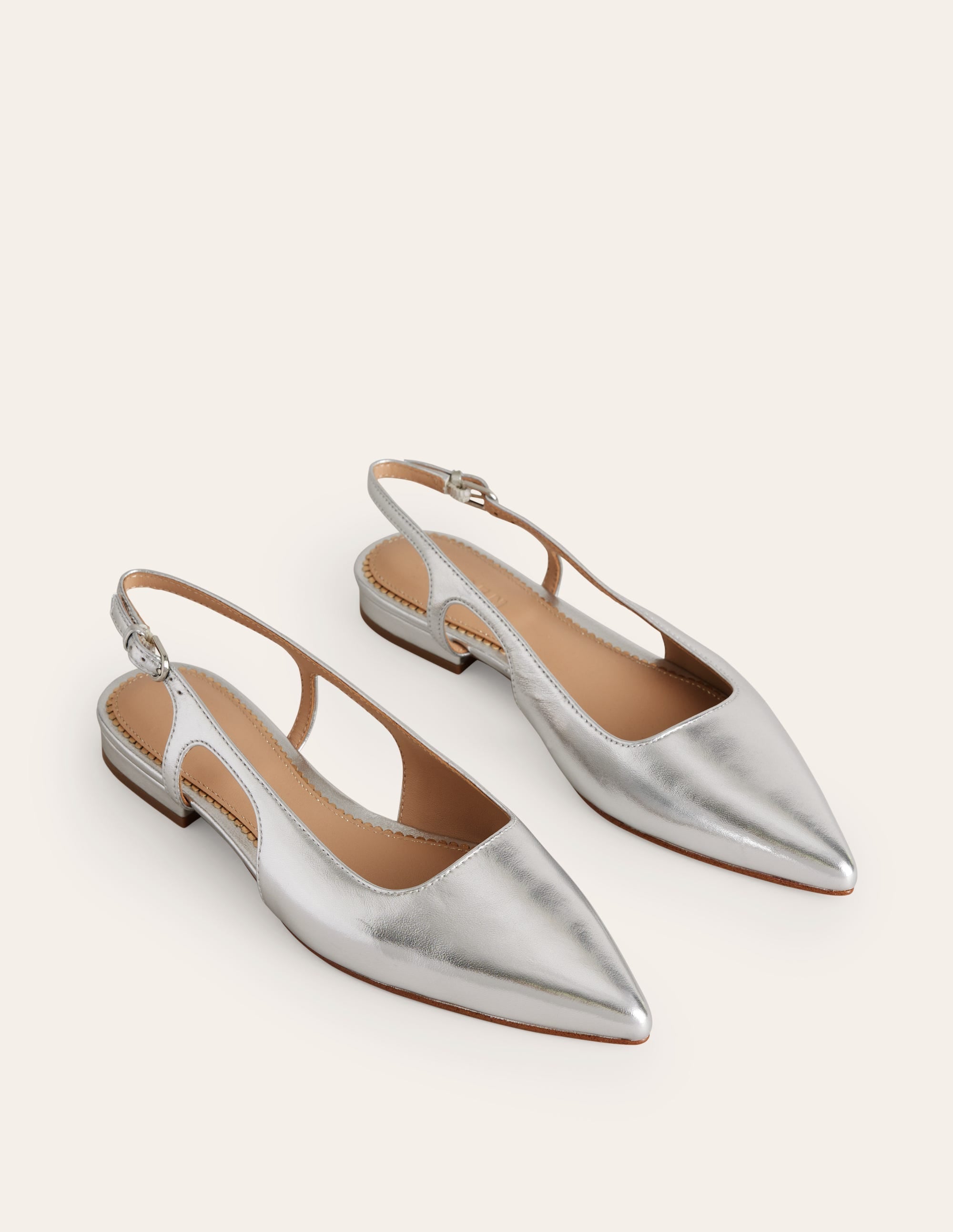 Cut Out Slingback Flat-Silver Leather - Image 3