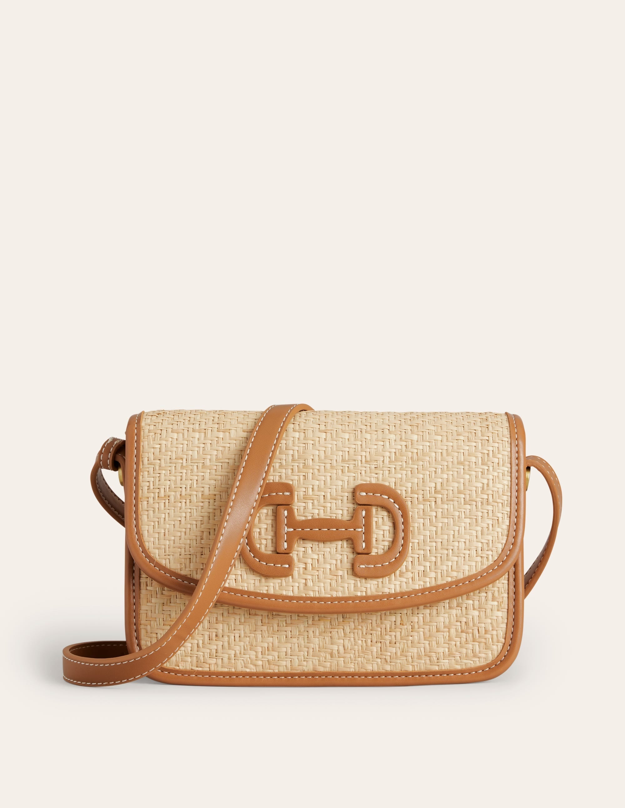 Raffia Snaffle Cross-Body Bag-Natural - Image 2