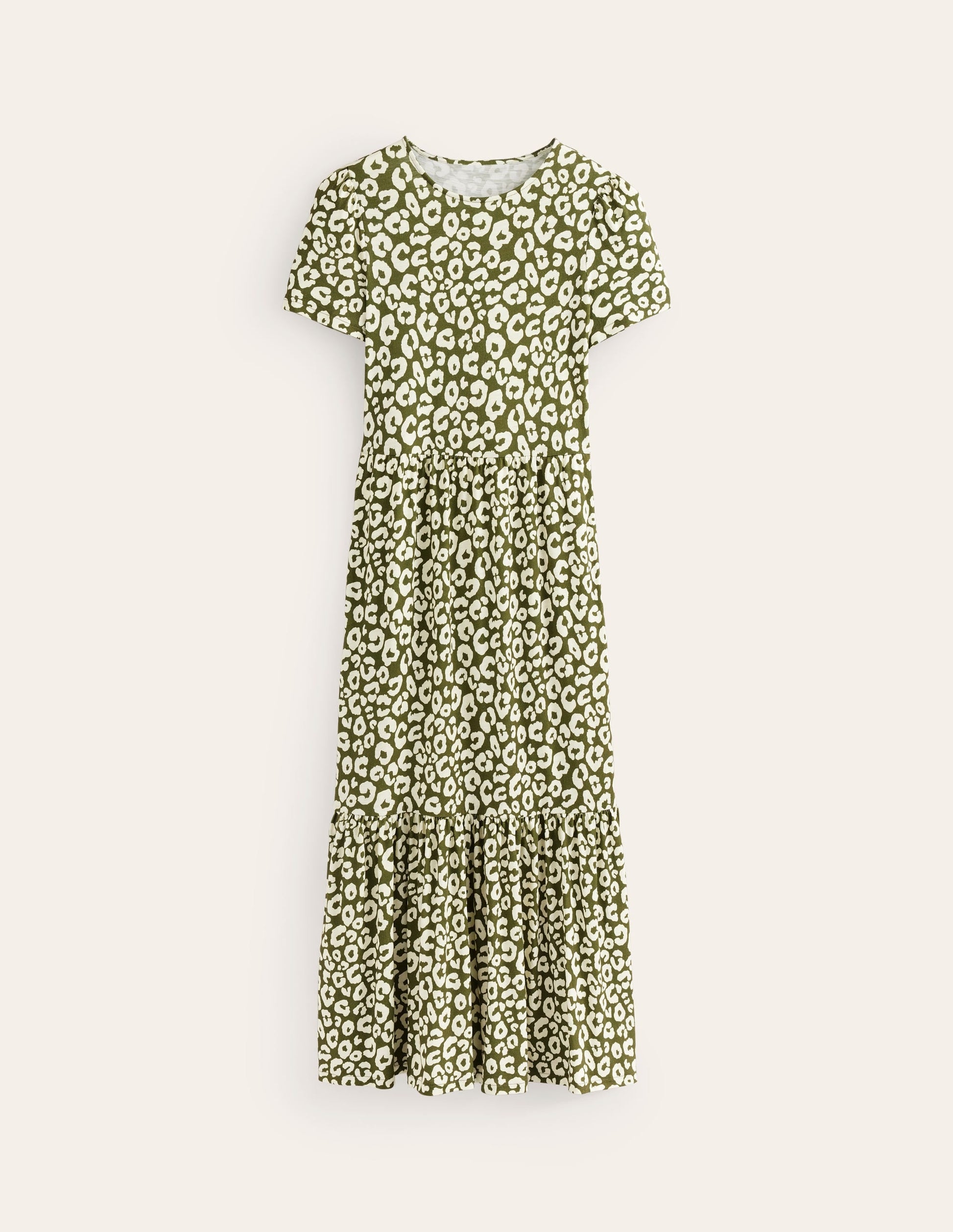 Emma Tiered Jersey Midi Dress-Moss, Animal Cheetah-5