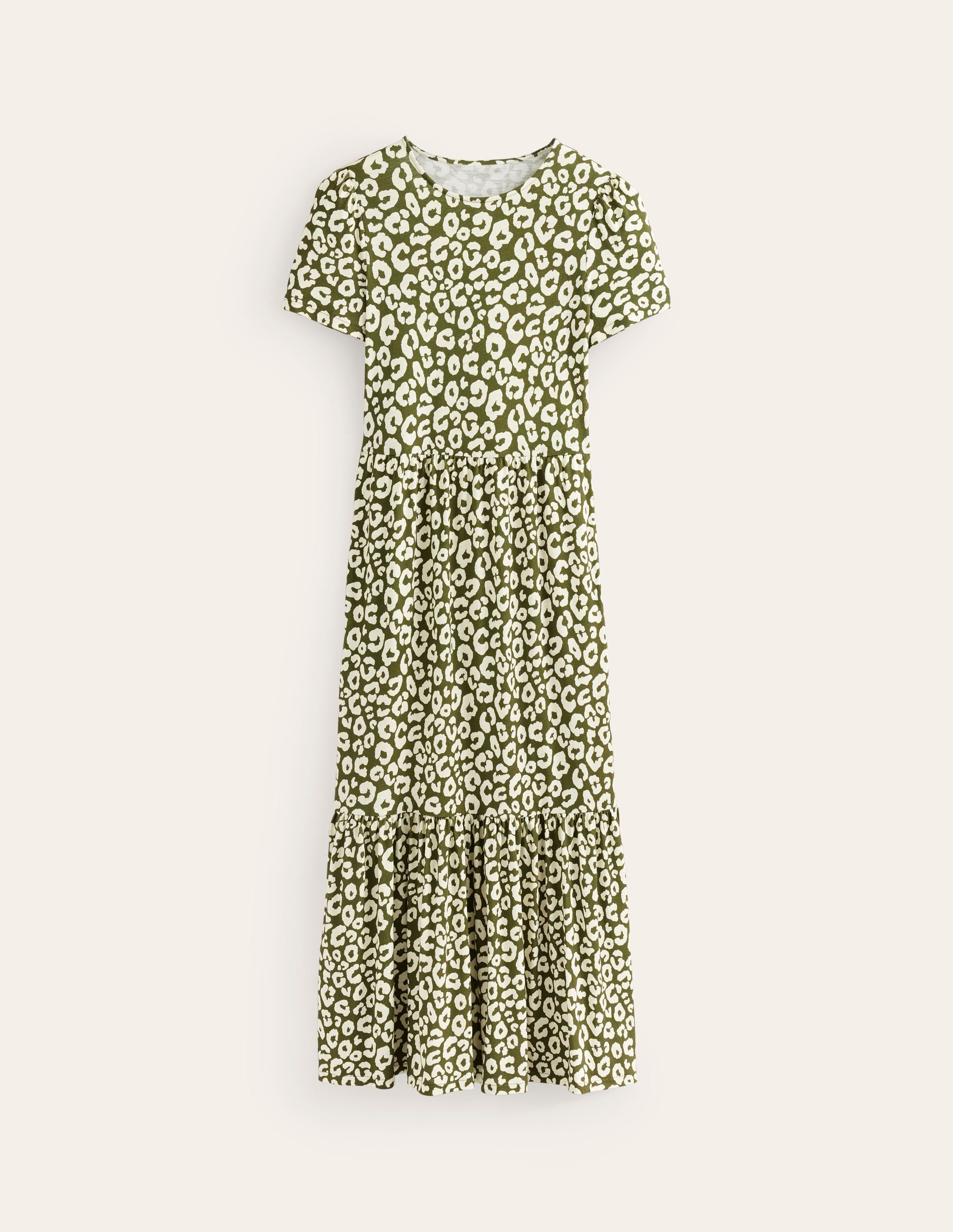 Emma Tiered Jersey Midi Dress-Moss, Animal Cheetah - Image 5