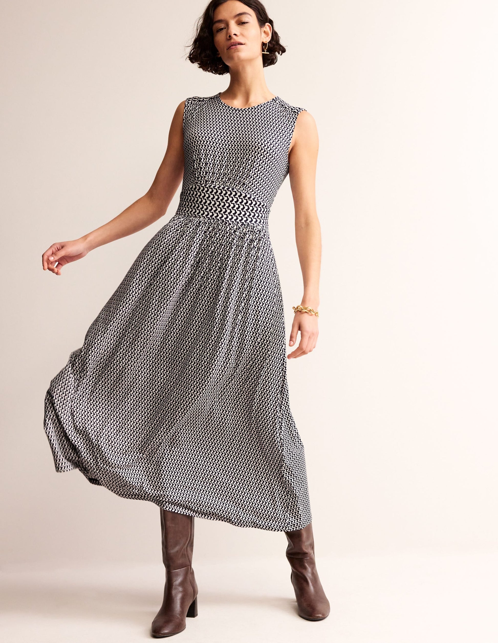 Thea Sleeveless Midi Dress-French Navy, Arc Geo-1