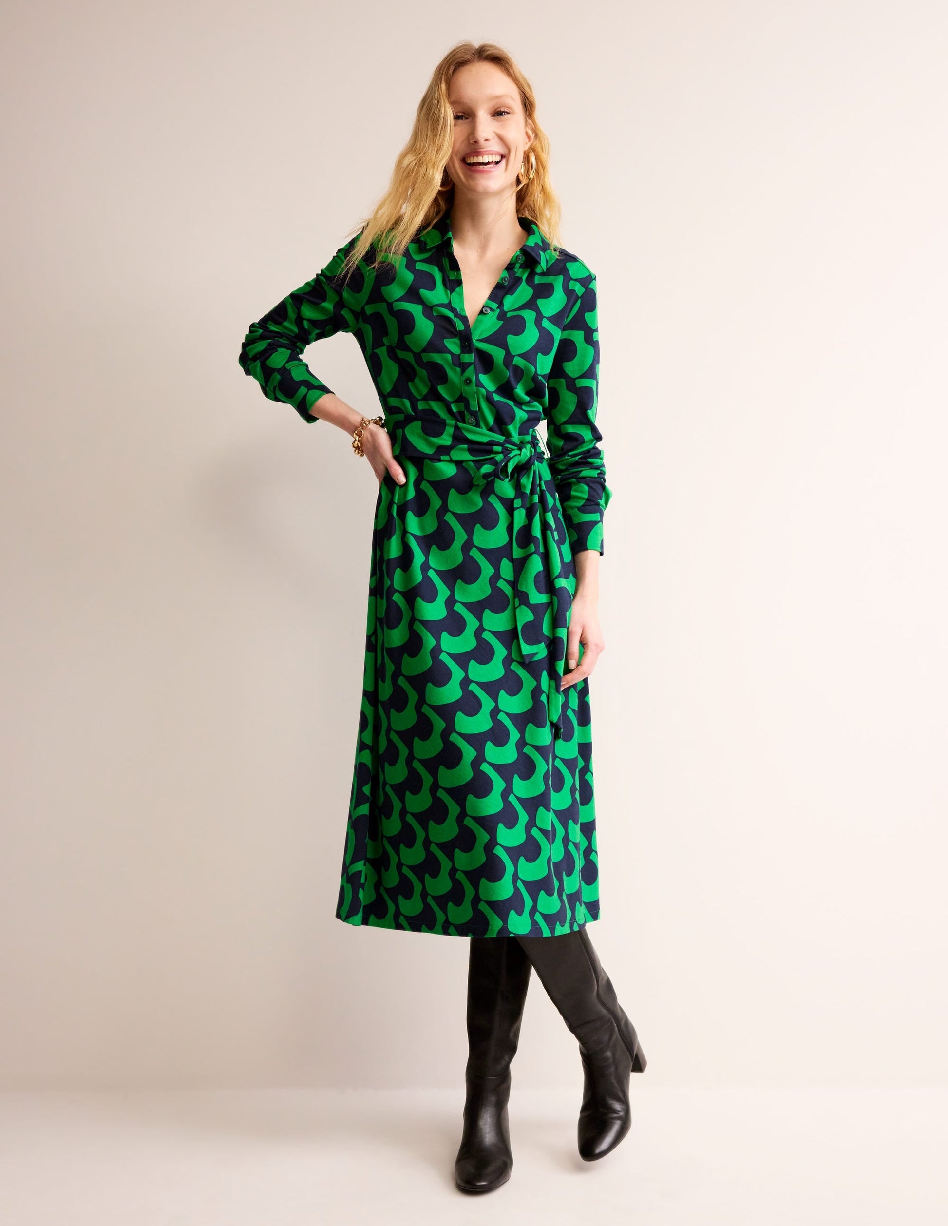 Laura Jersey Midi Shress-Green Tambourine, Arc Geo-1