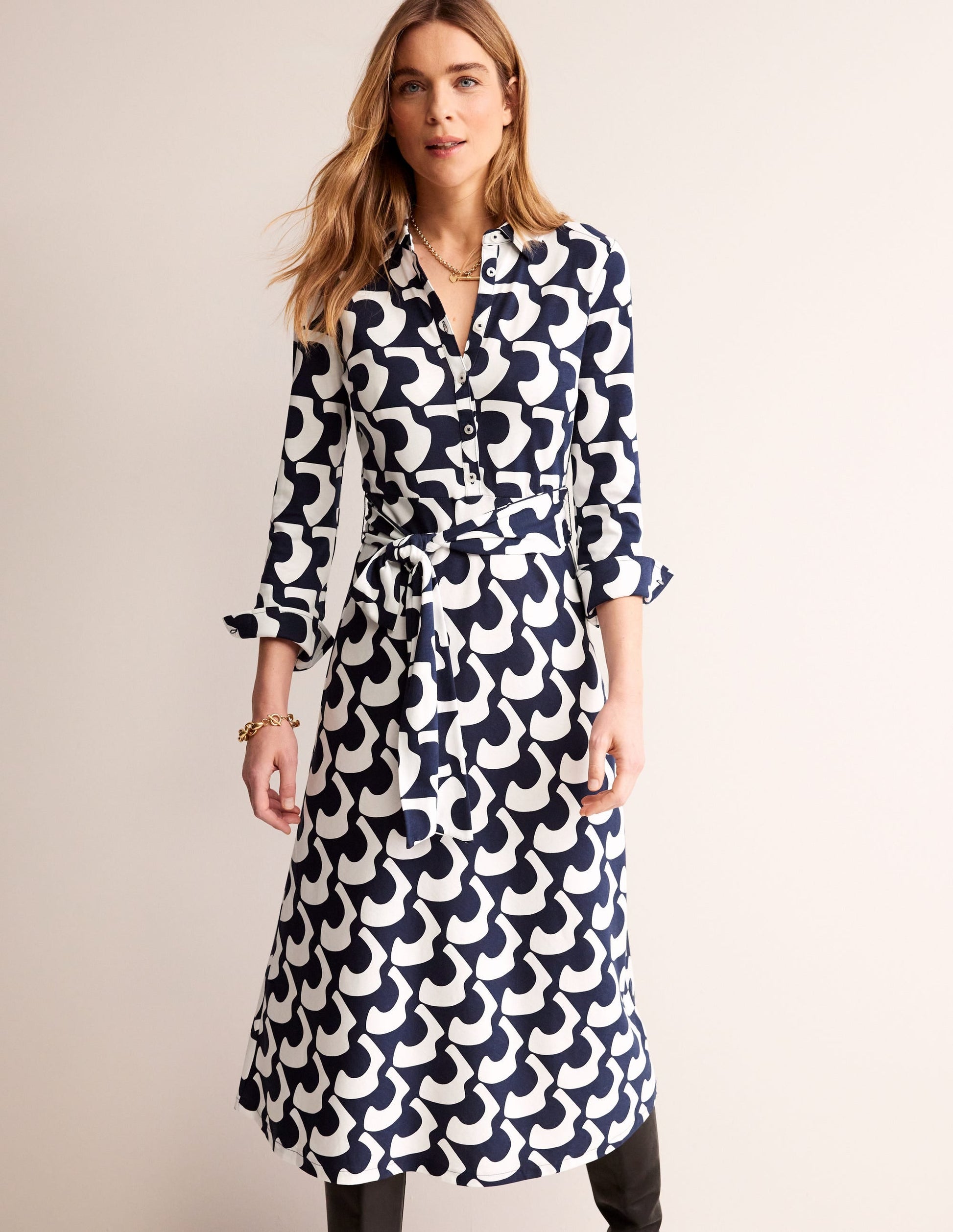 Laura Jersey Midi Shress-French Navy, Arc Geo-1