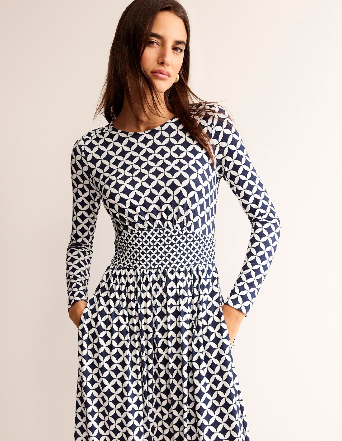 Thea Long Sleeve Midi Dress-French Navy, Diamond Terrace-2