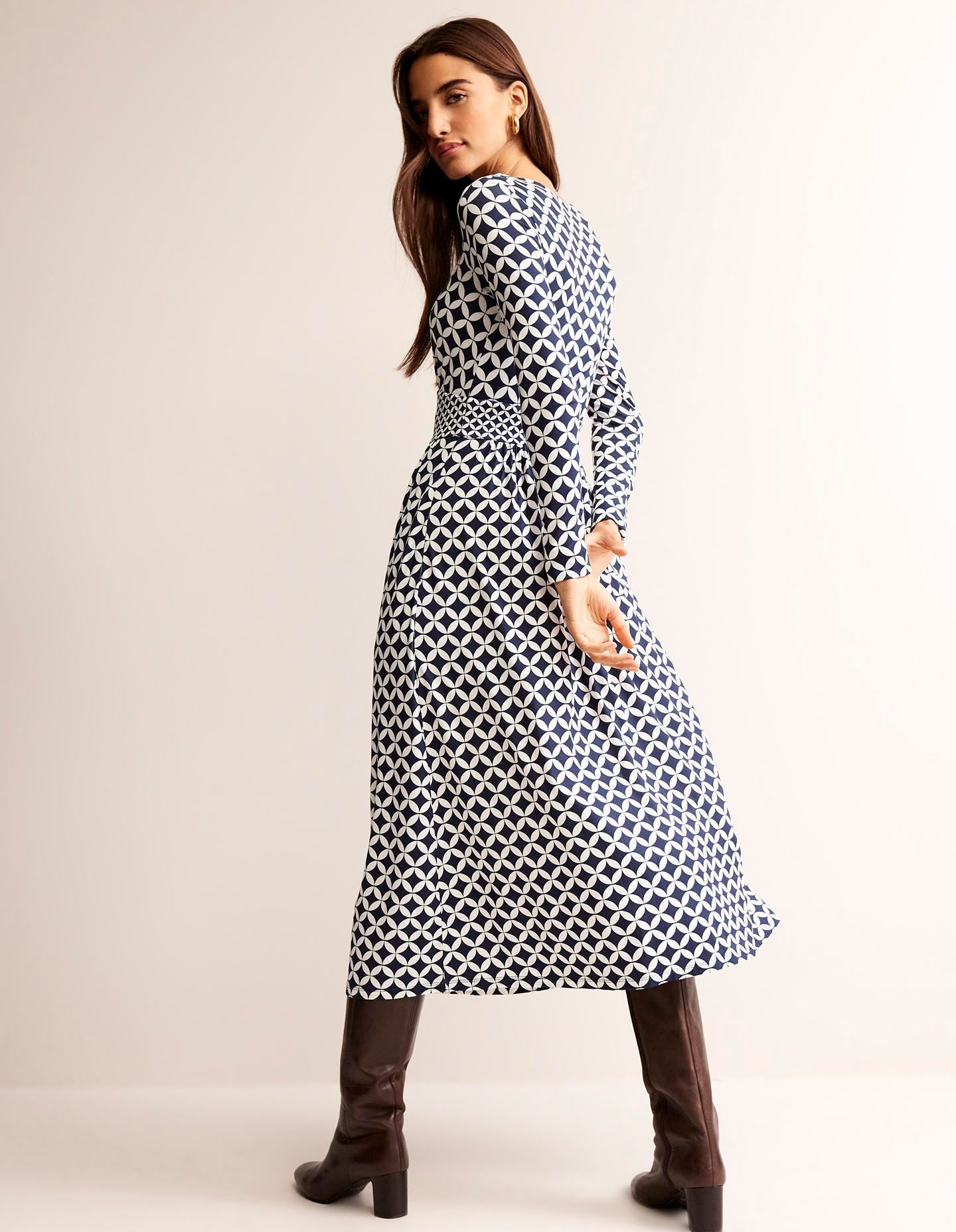 Thea Long Sleeve Midi Dress-French Navy, Diamond Terrace - Image 3