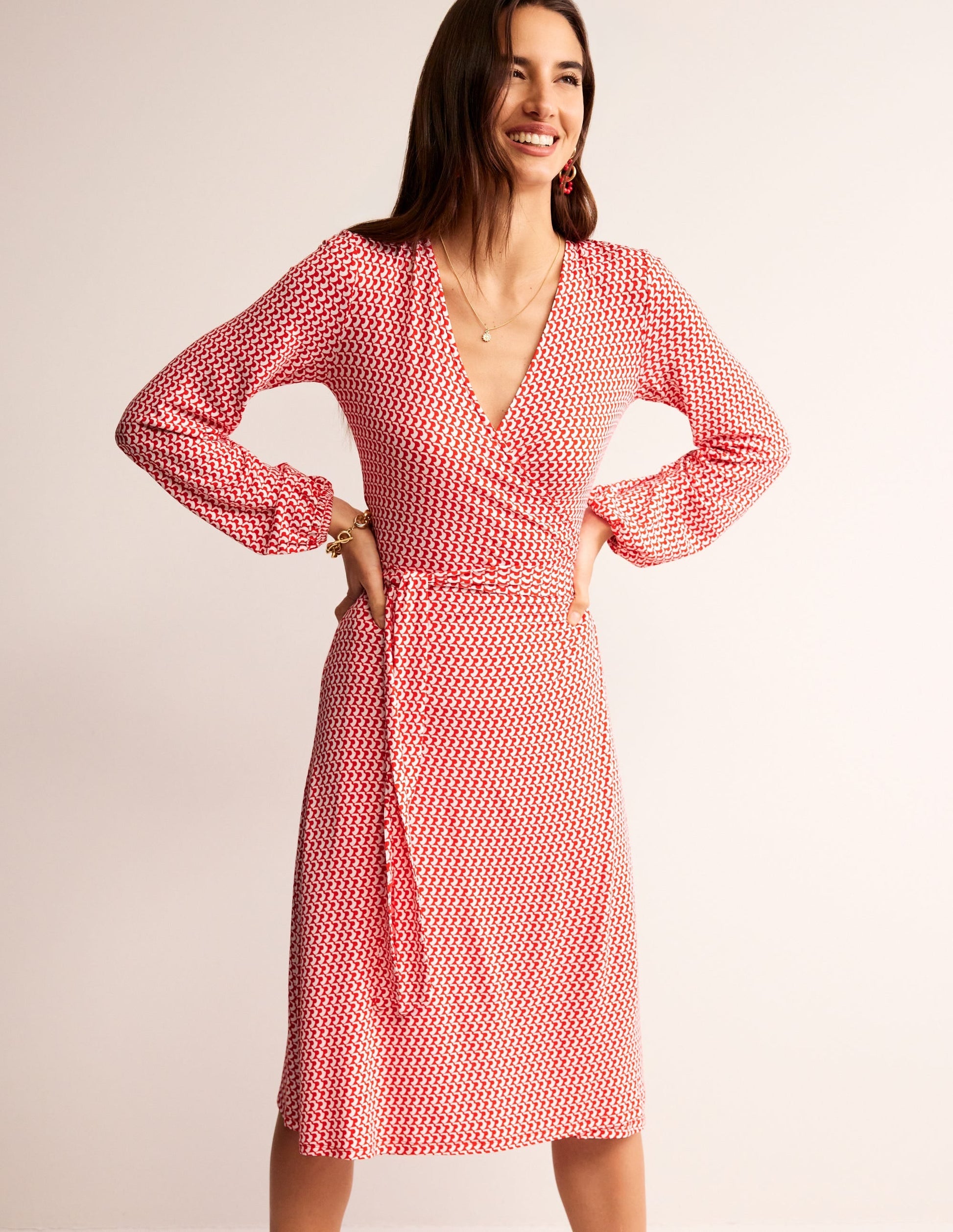 Joanna Jersey Midi Wrap Dress-Flame Scarlet, Arc Geo-1