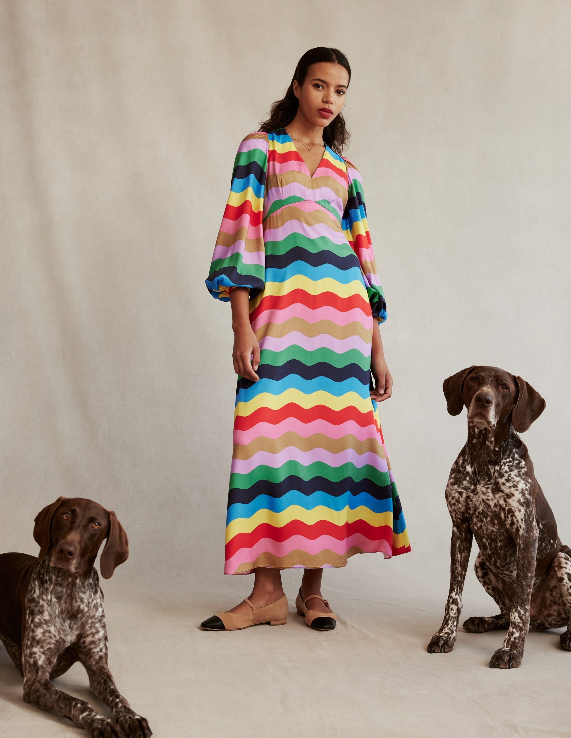 Empire Waist Maxi Tea Dress-Multi, Rainbow Wave - Image 5