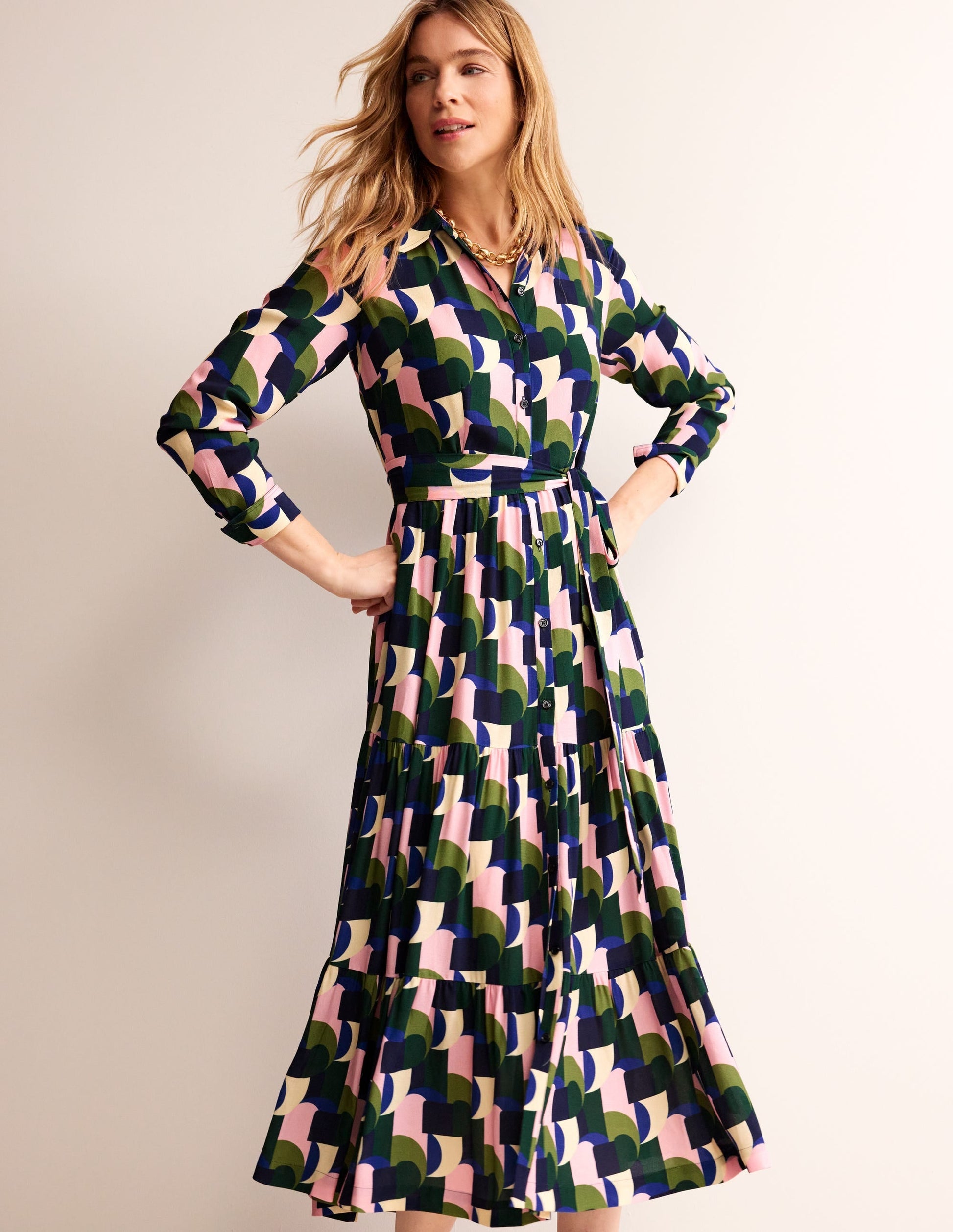 Flo Midi Shirt Dress-Botanic Garden, Geometric-1