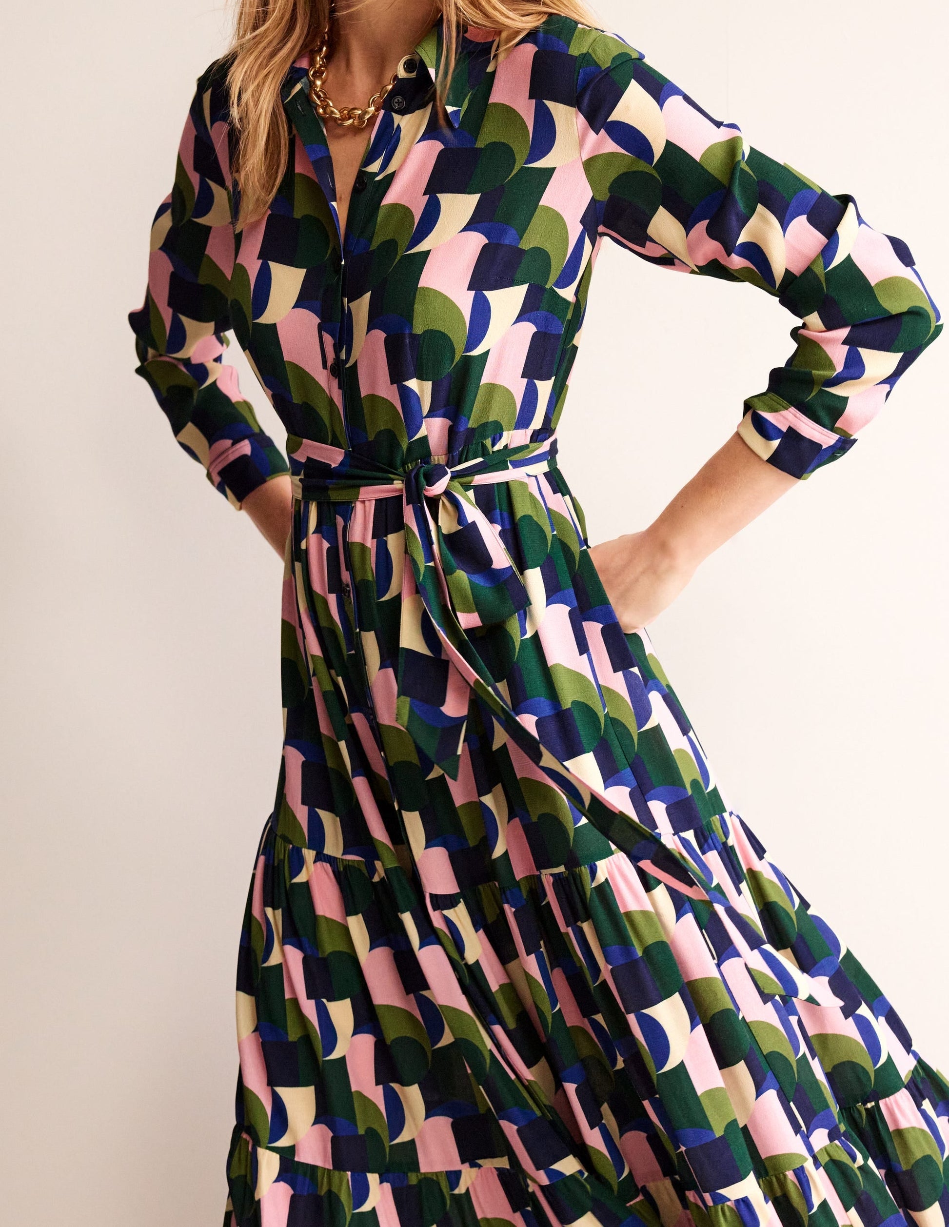 Flo Midi Shirt Dress-Botanic Garden, Geometric-2