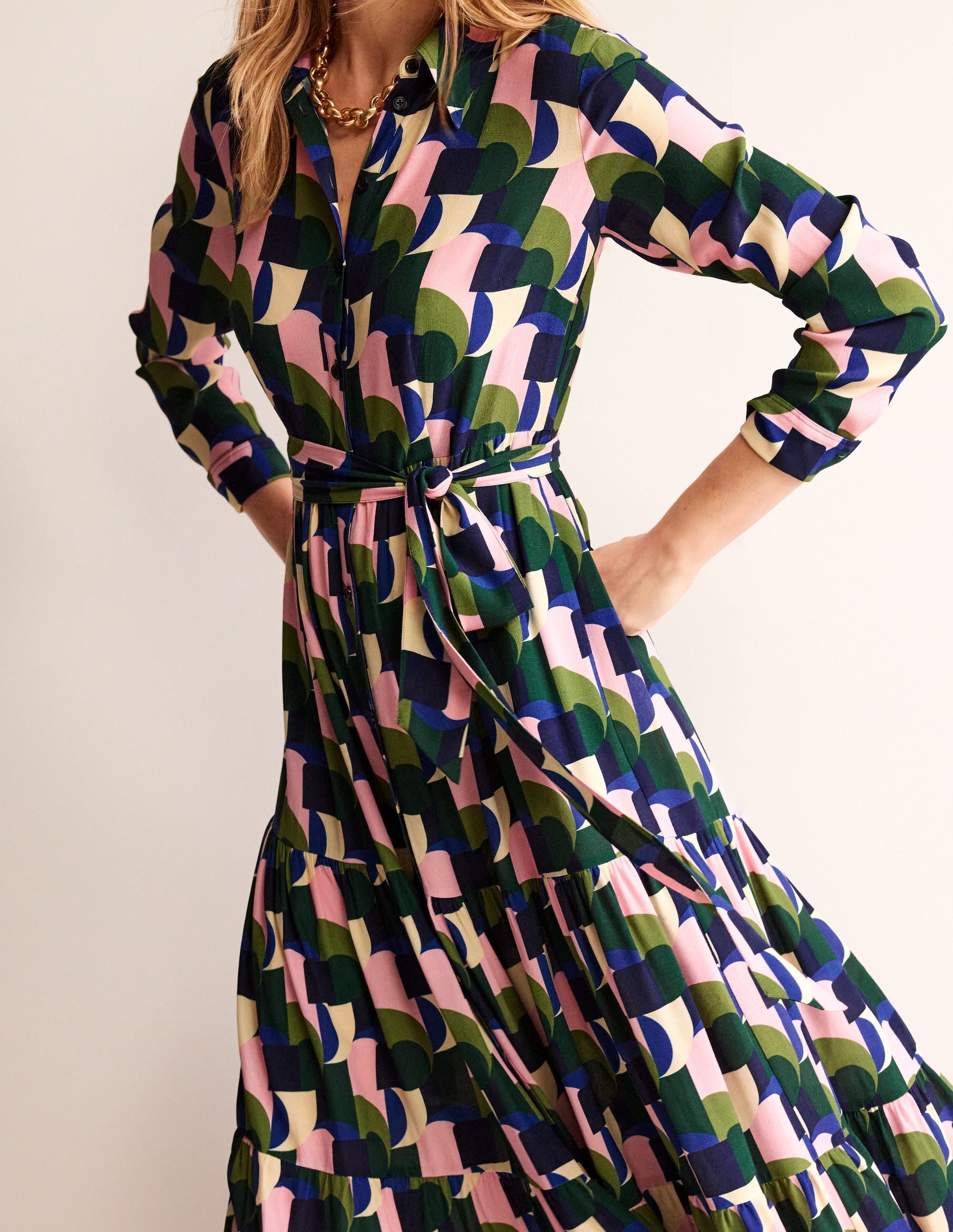 Flo Midi Shirt Dress-Botanic Garden, Geometric - Image 2