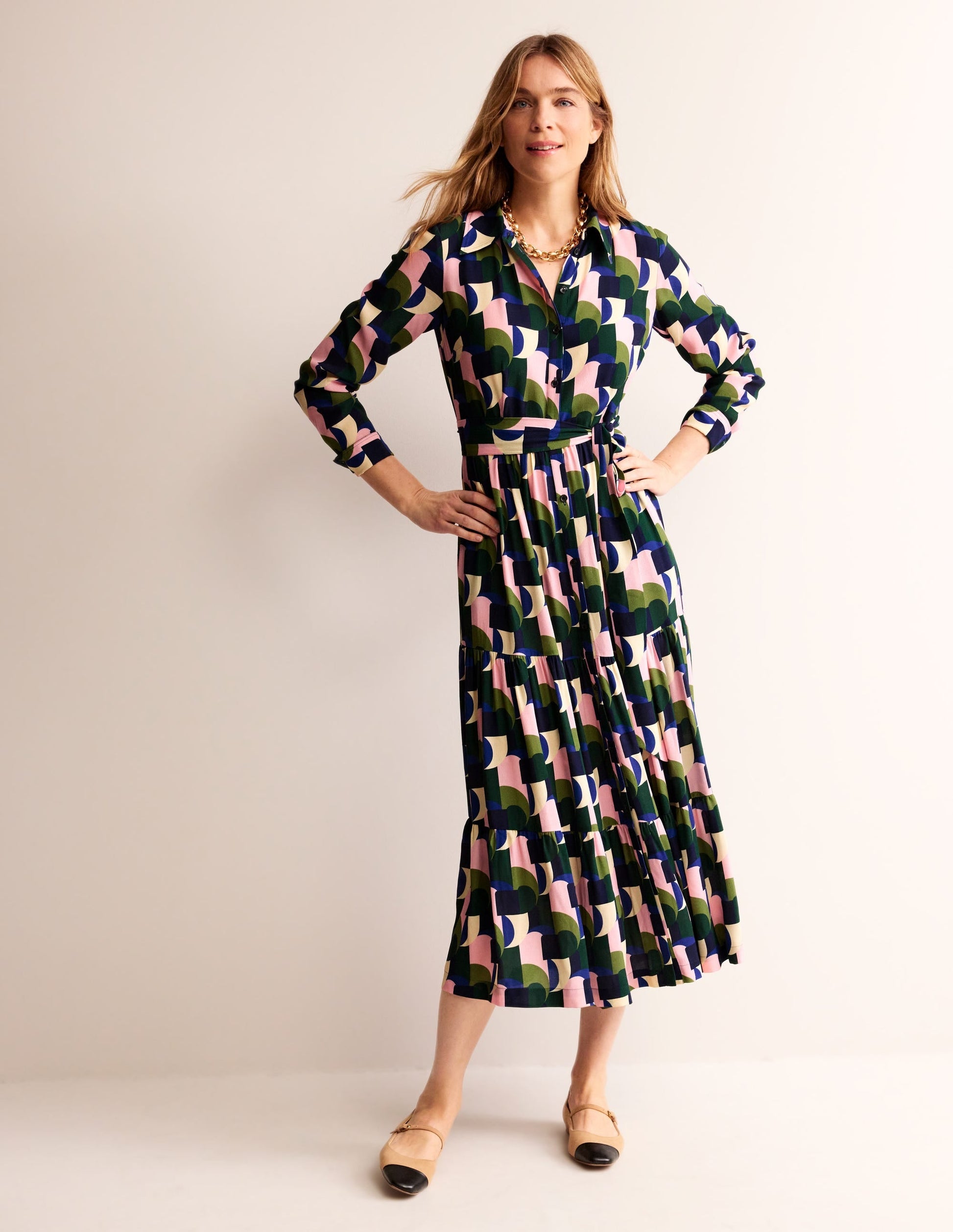 Flo Midi Shirt Dress-Botanic Garden, Geometric-4