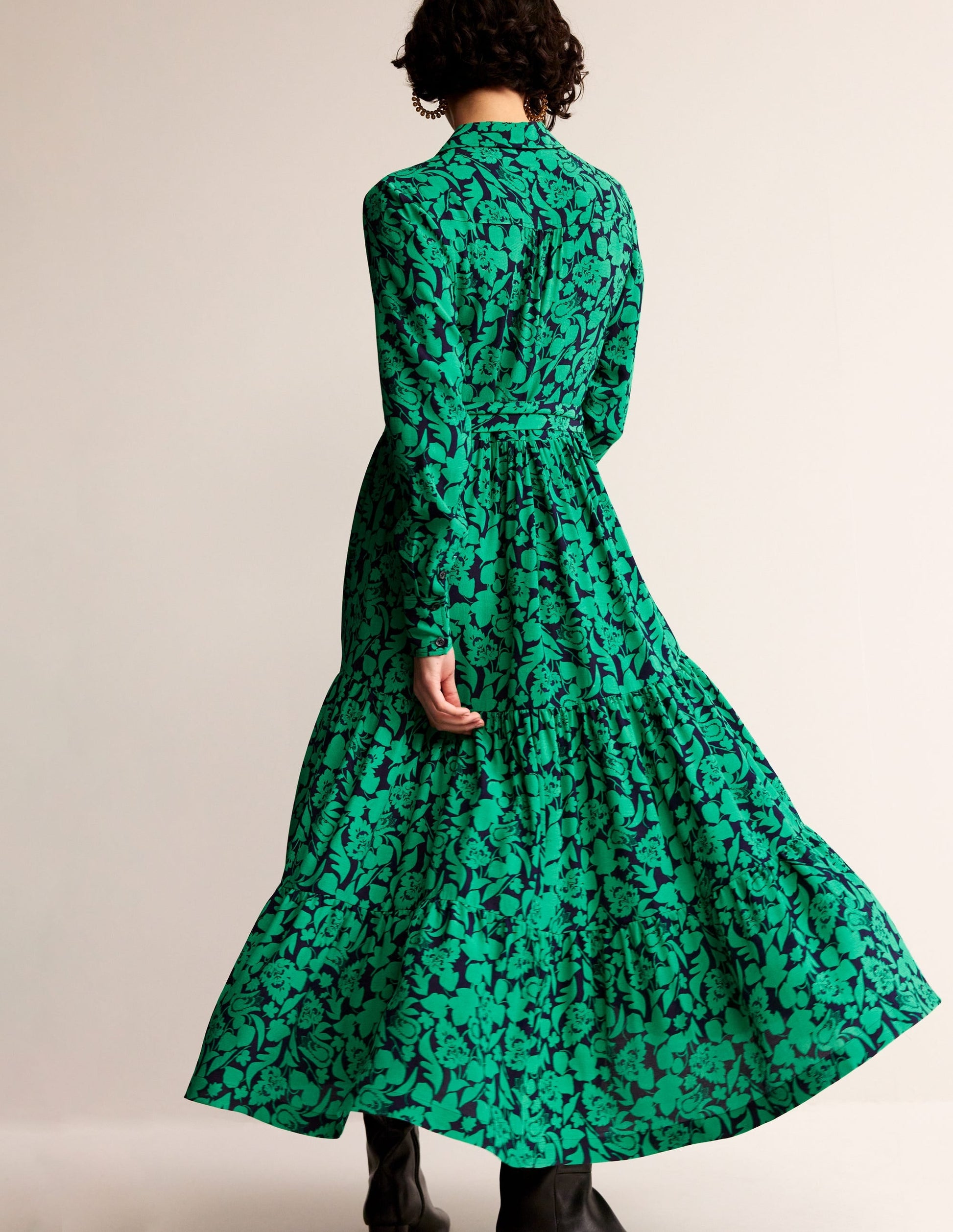 Flo Midi Shirt Dress-Meadow Green, Tulip Bloom-3