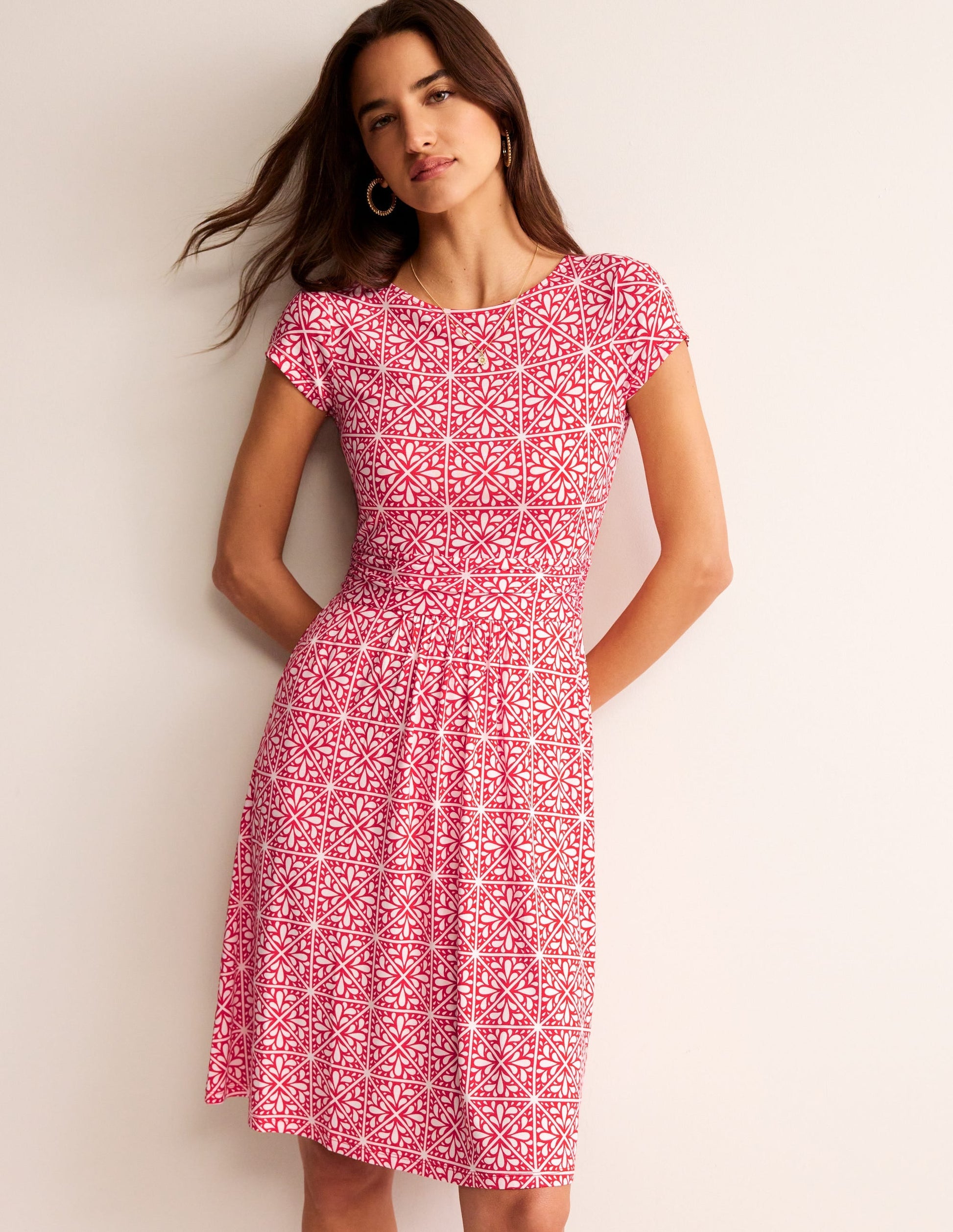 Amelie Jersey Dress-Flame Scarlet, Floral Mosaic-1