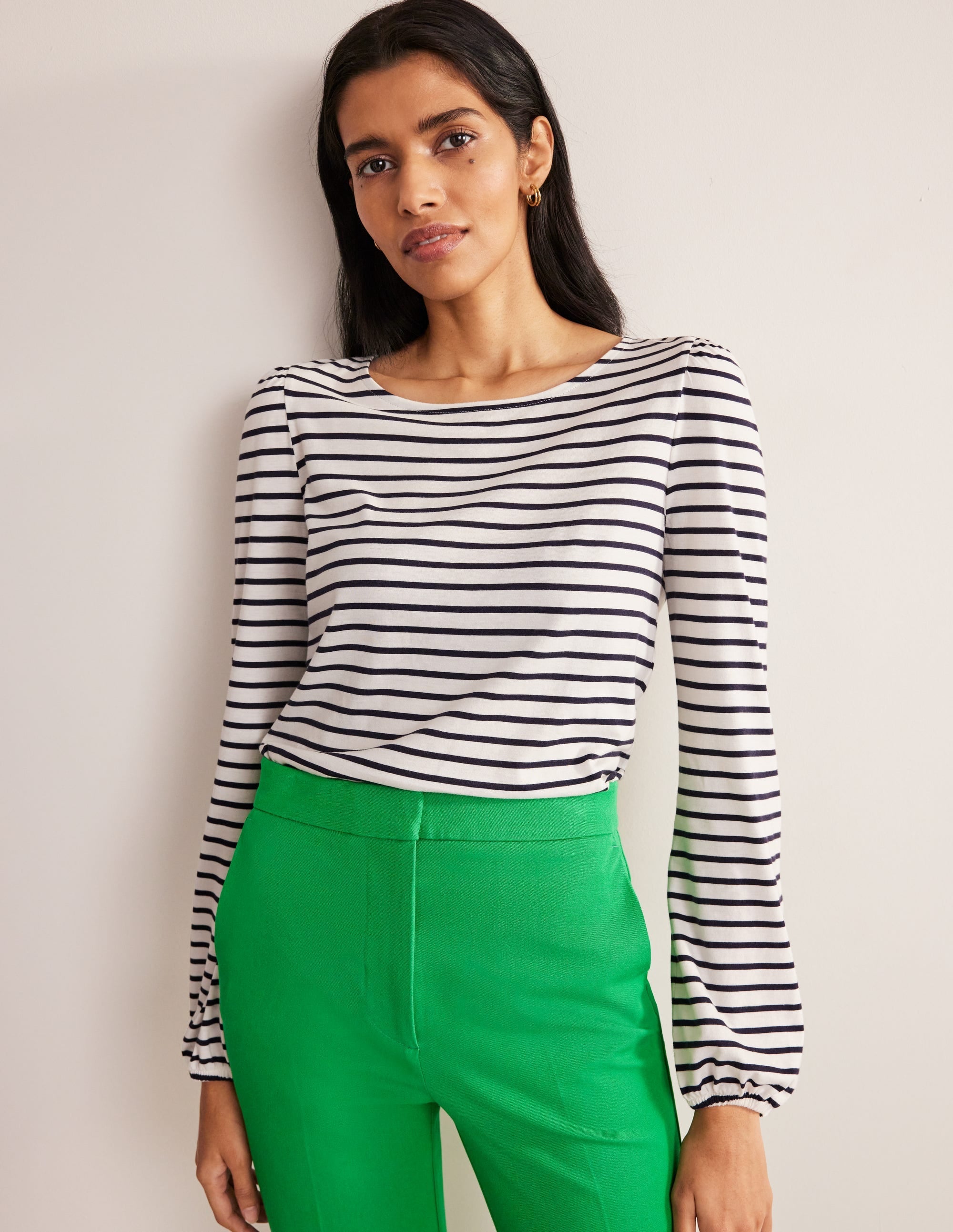 Supersoft Long Sleeve Top-Ivory, Navy - Image 1