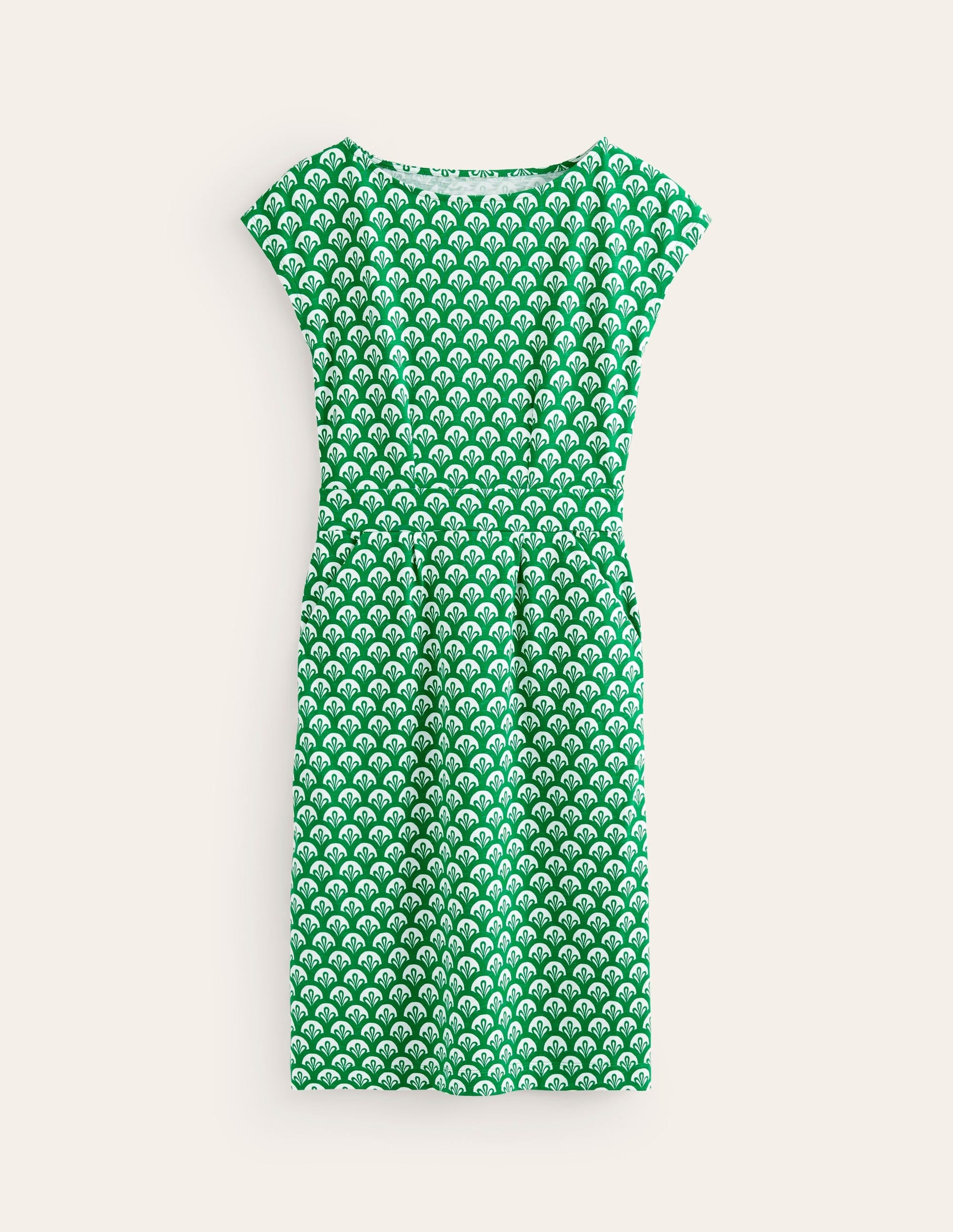 Florrie Jersey Dress-Green Tambourine, Foliage Geo-5