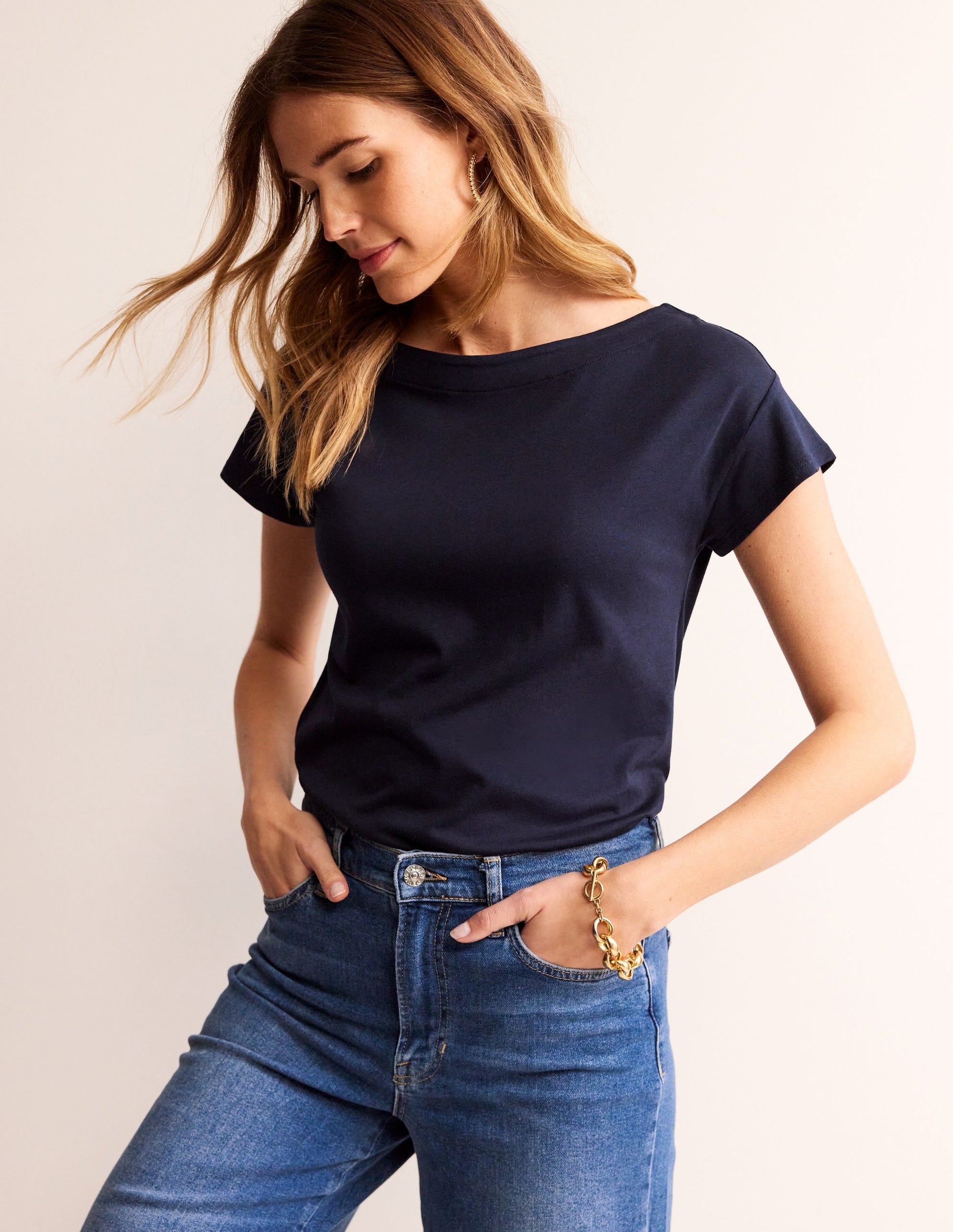 Supersoft Boat Neck T-Shirt-Navy-4