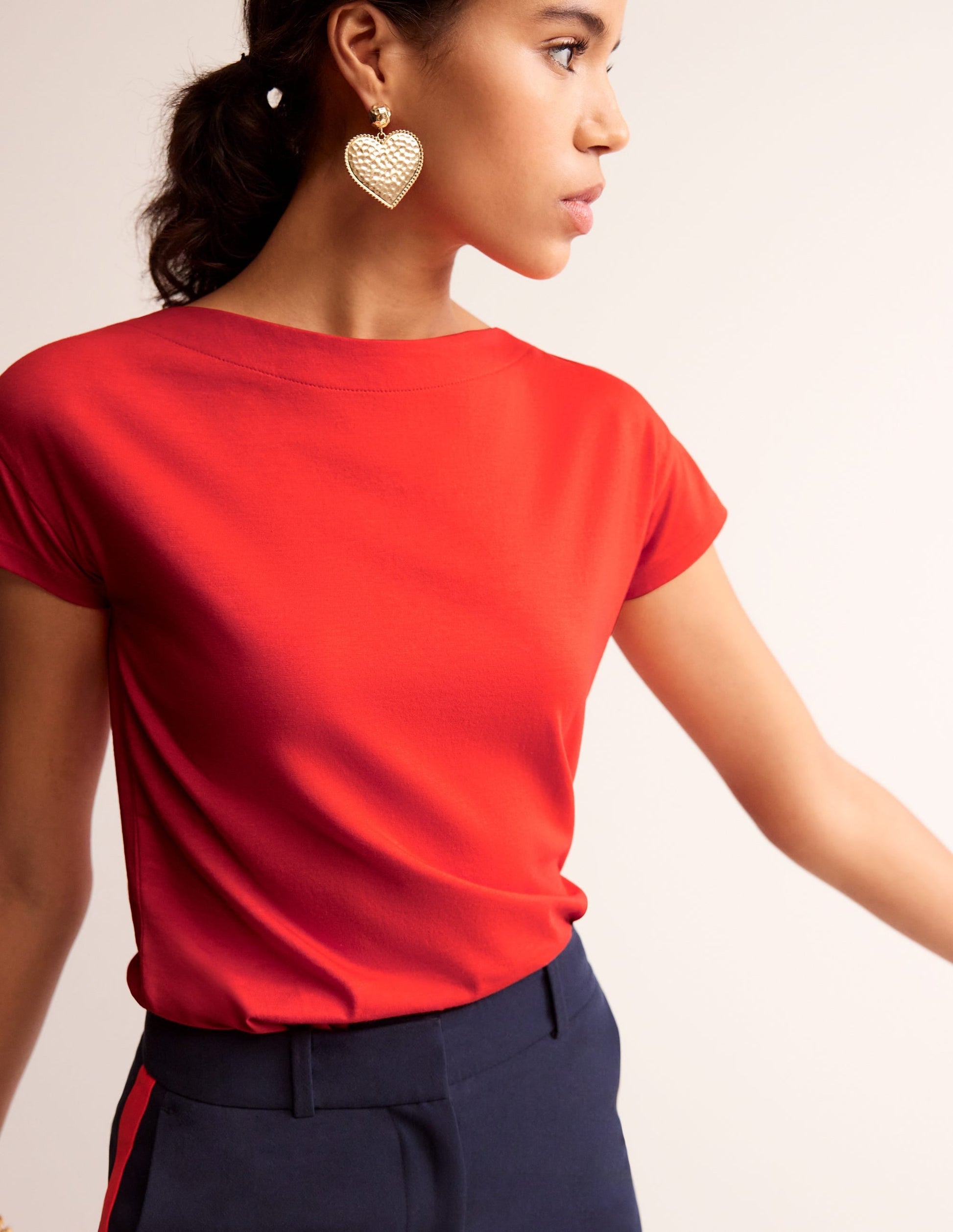 Supersoft Boat Neck T-Shirt-Poppy Red-1