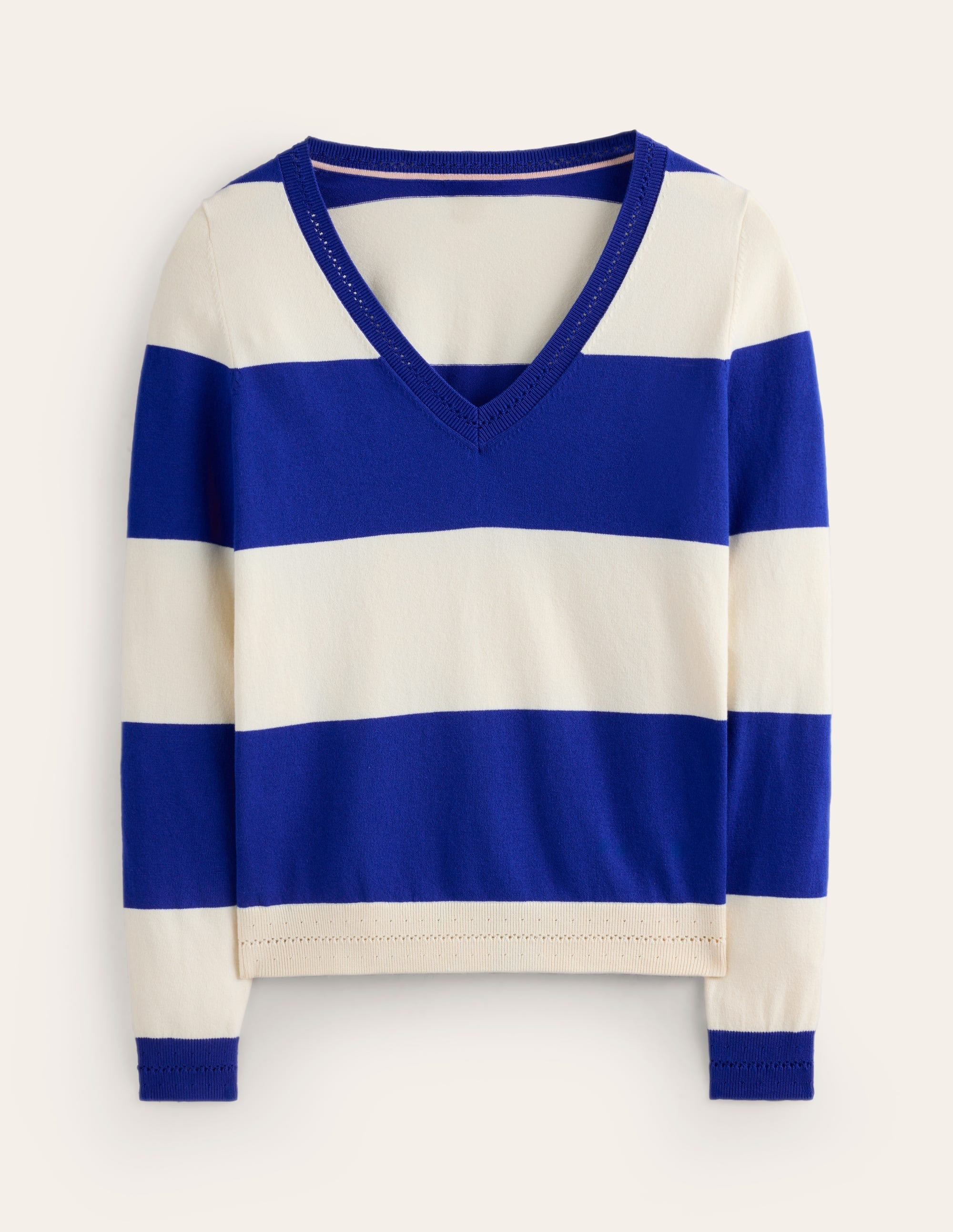 Catriona Cotton V-Neck Jumper-Bright Blue Stripe - Image 6