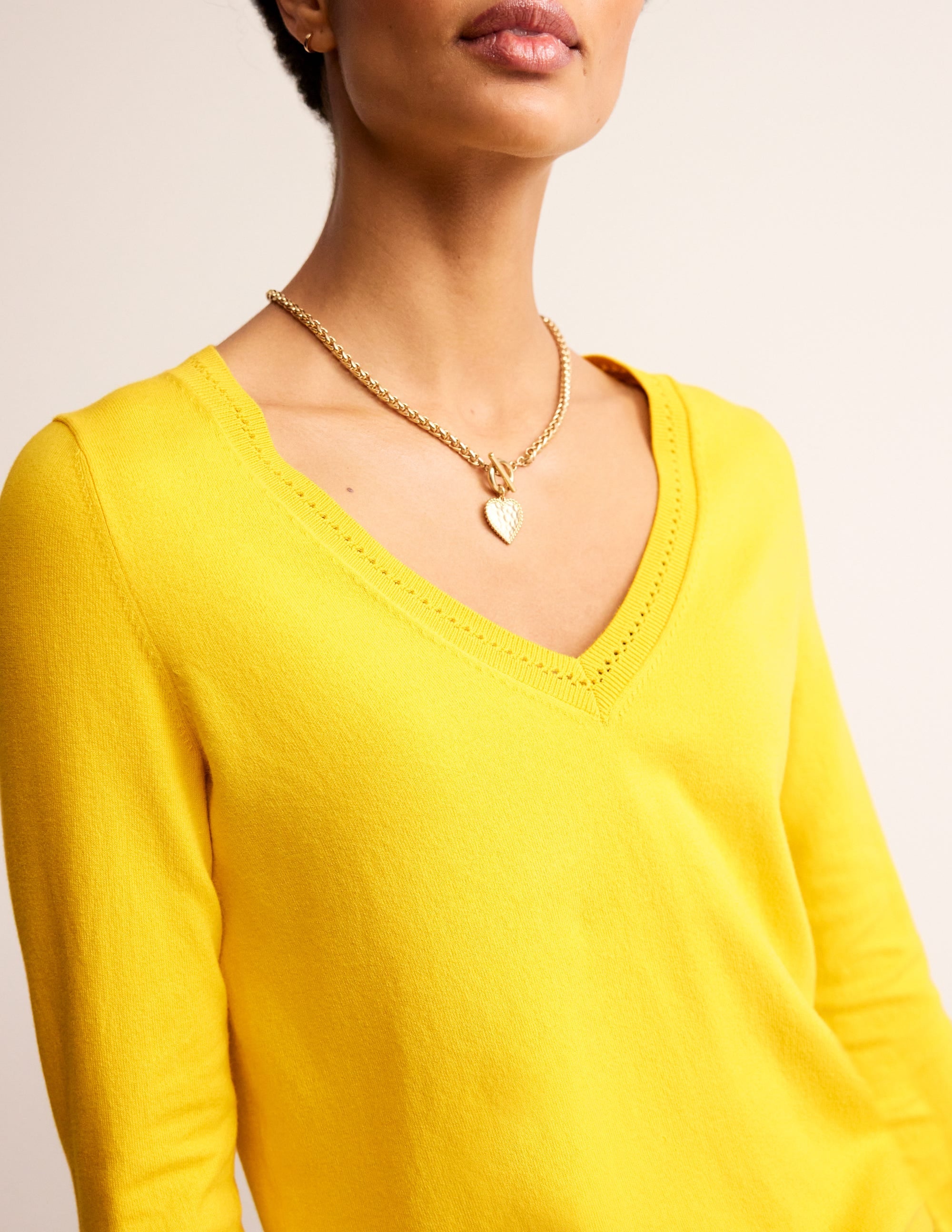 Catriona Cotton V-Neck Jumper-Passion Fruit Yellow - Image 2