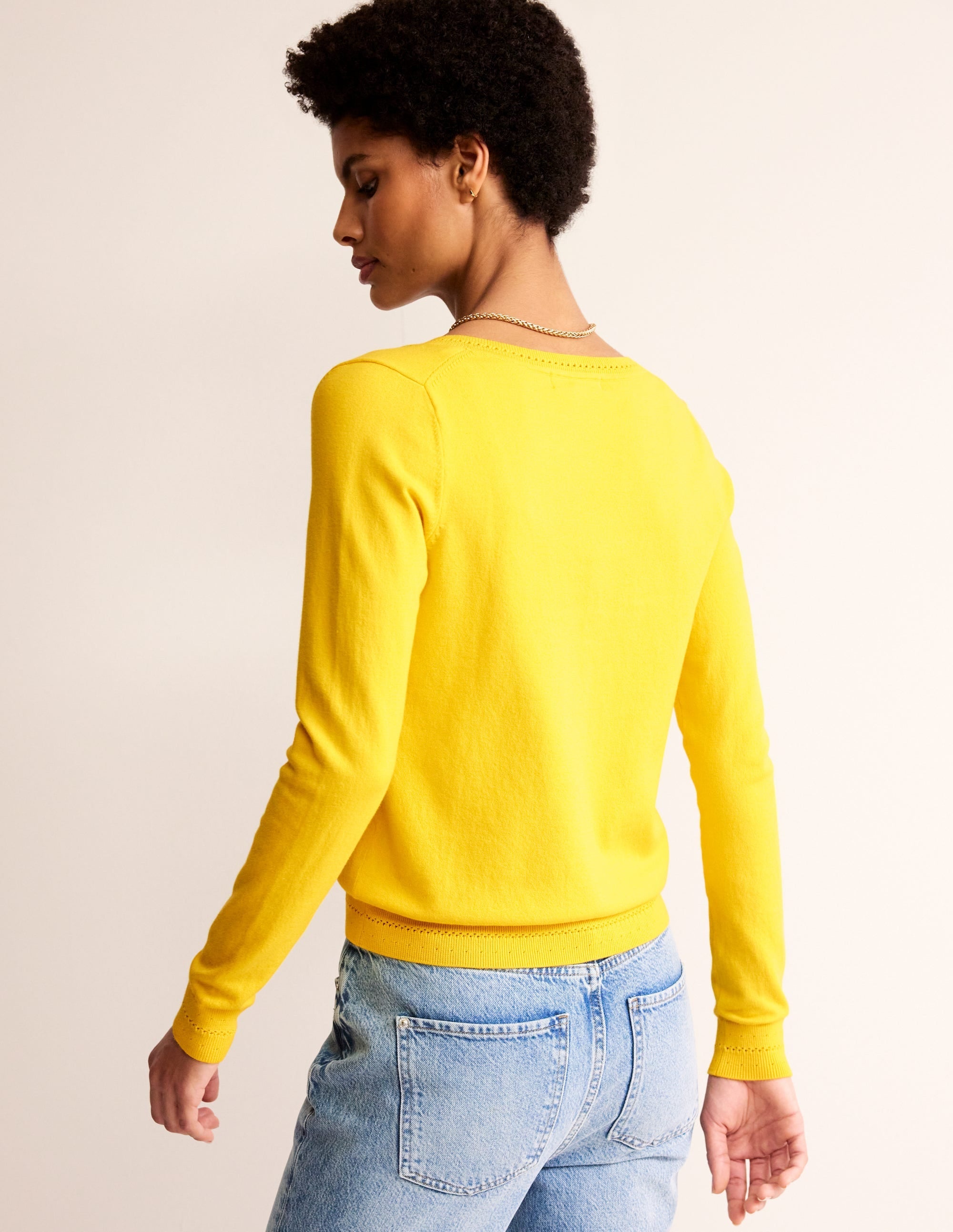 Catriona Cotton V-Neck Jumper-Passion Fruit Yellow - Image 3