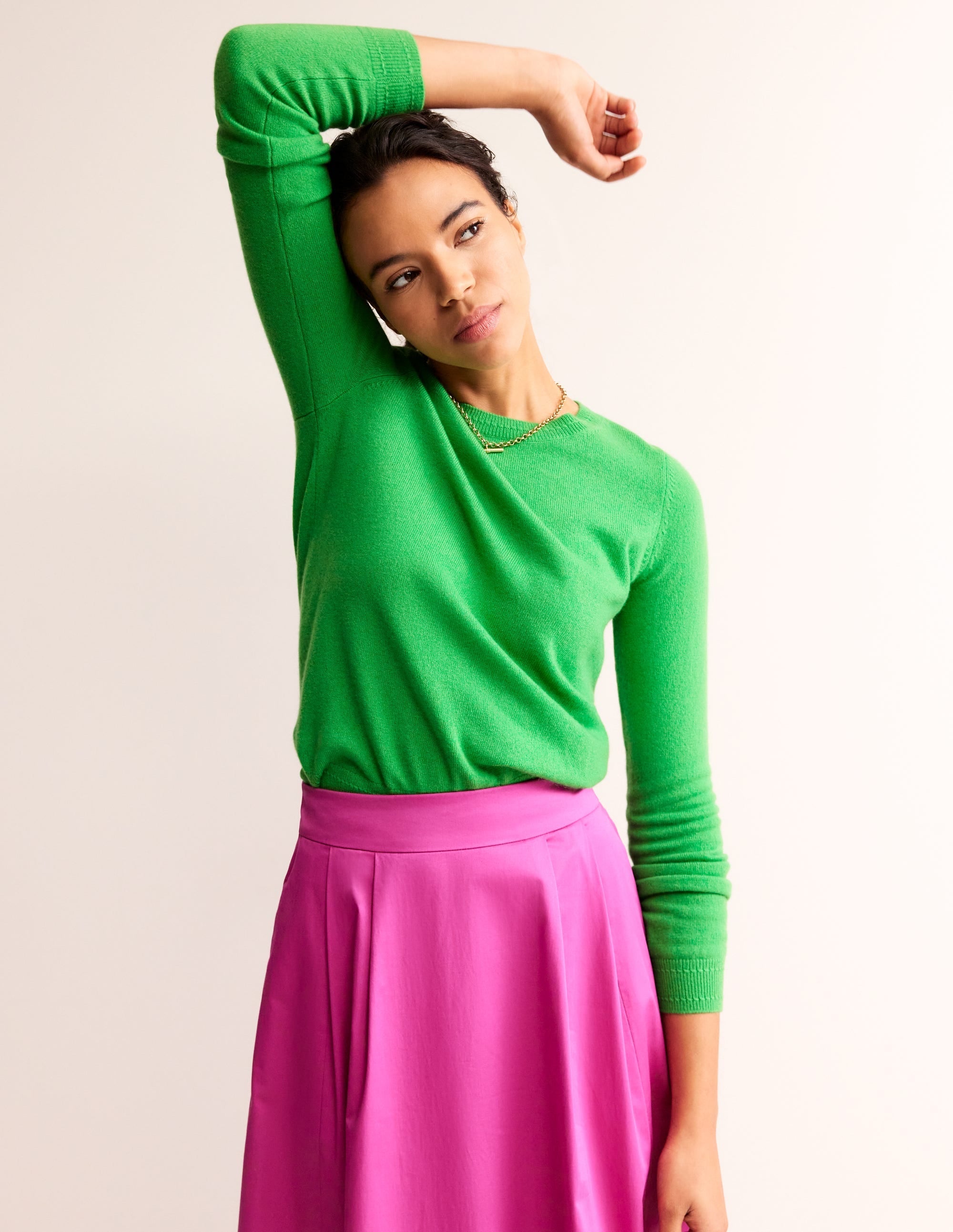 Eva Cashmere Crew Neck Jumper-Bright Green - Image 1