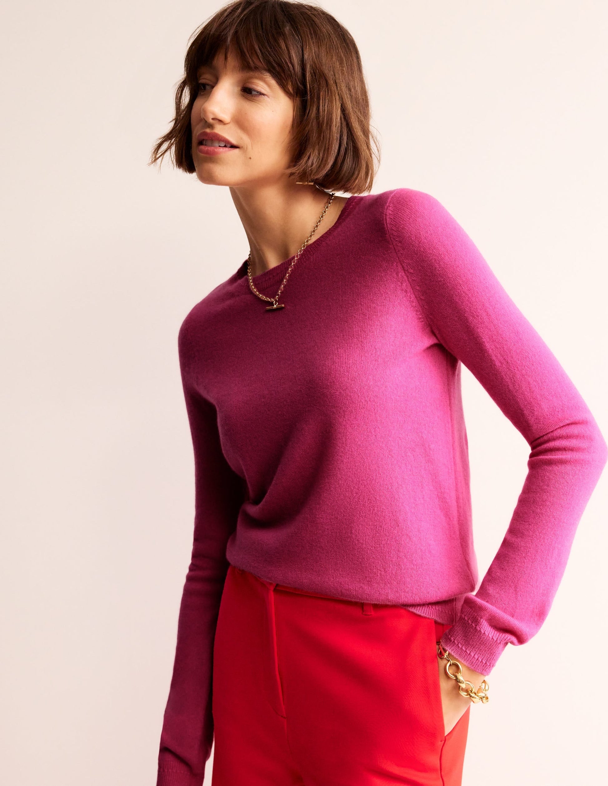 Eva Cashmere Crew Neck Jumper-Orchid Smoke Pink-1