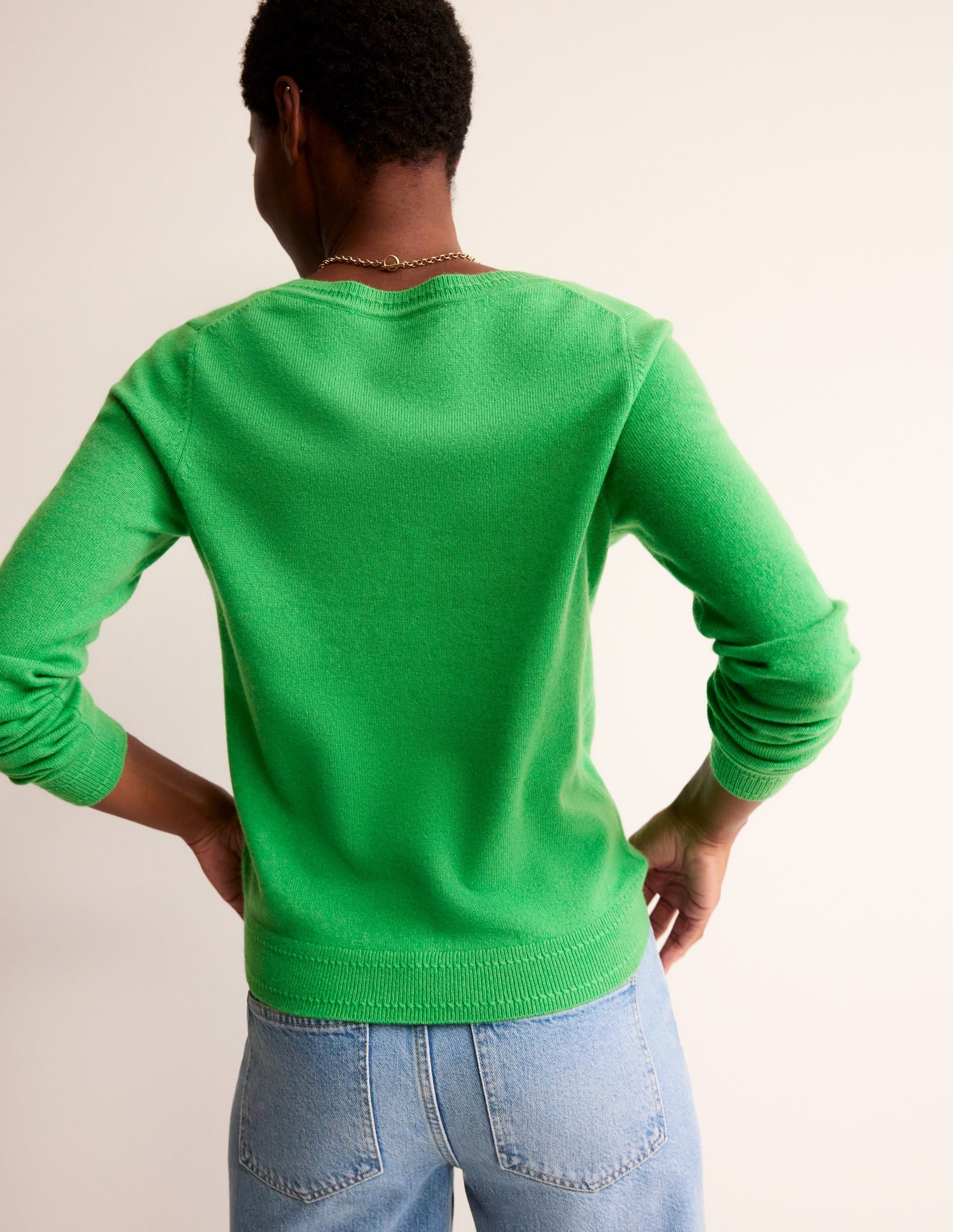 Eva Cashmere V-Neck Jumper-Bright Green - Image 3