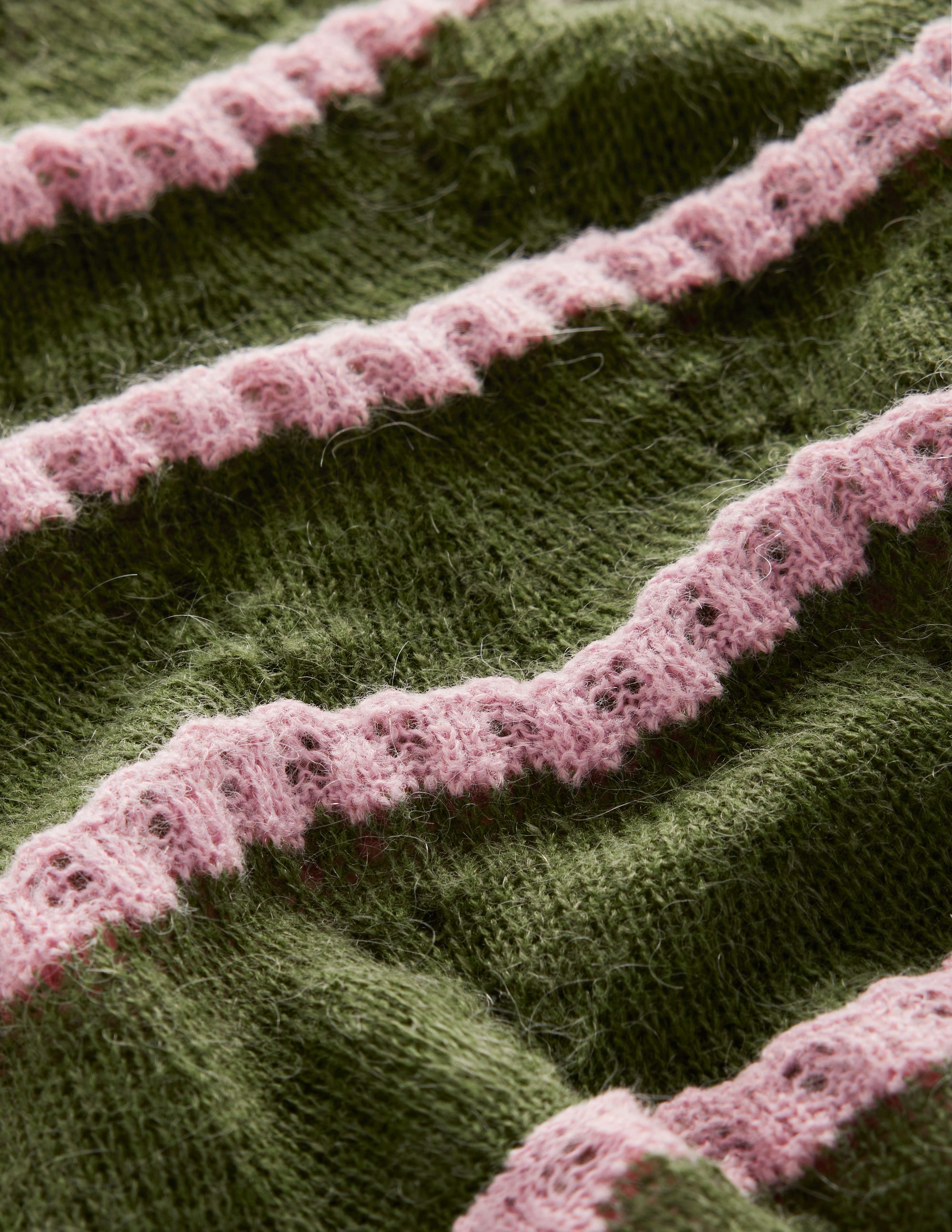 Fluffy Pointelle Stitch Jumper-Green, Spring Blossom Pink - Image 6