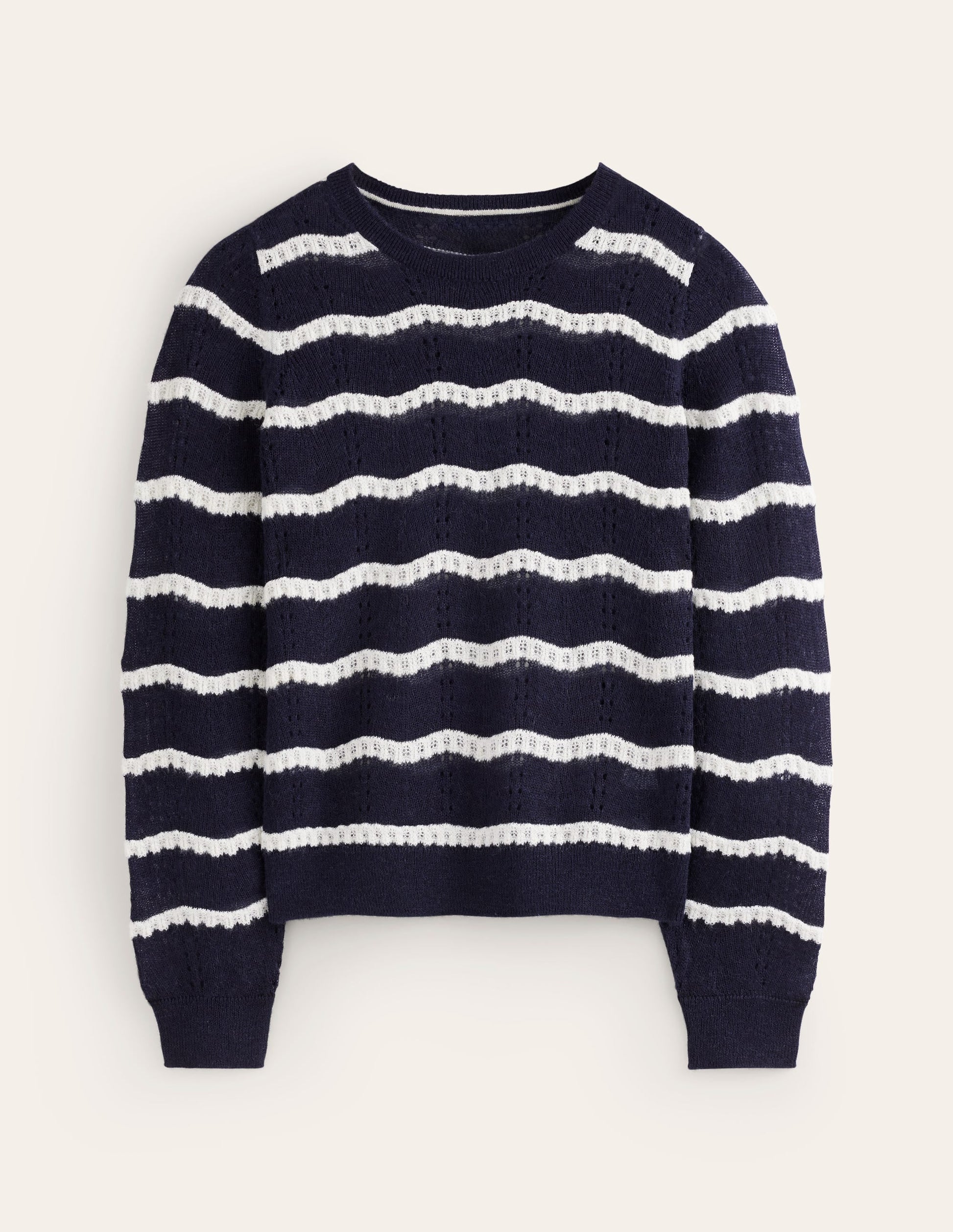 Fluffy Pointelle Stitch Jumper-Naval Academy, Ivory Stripe-5