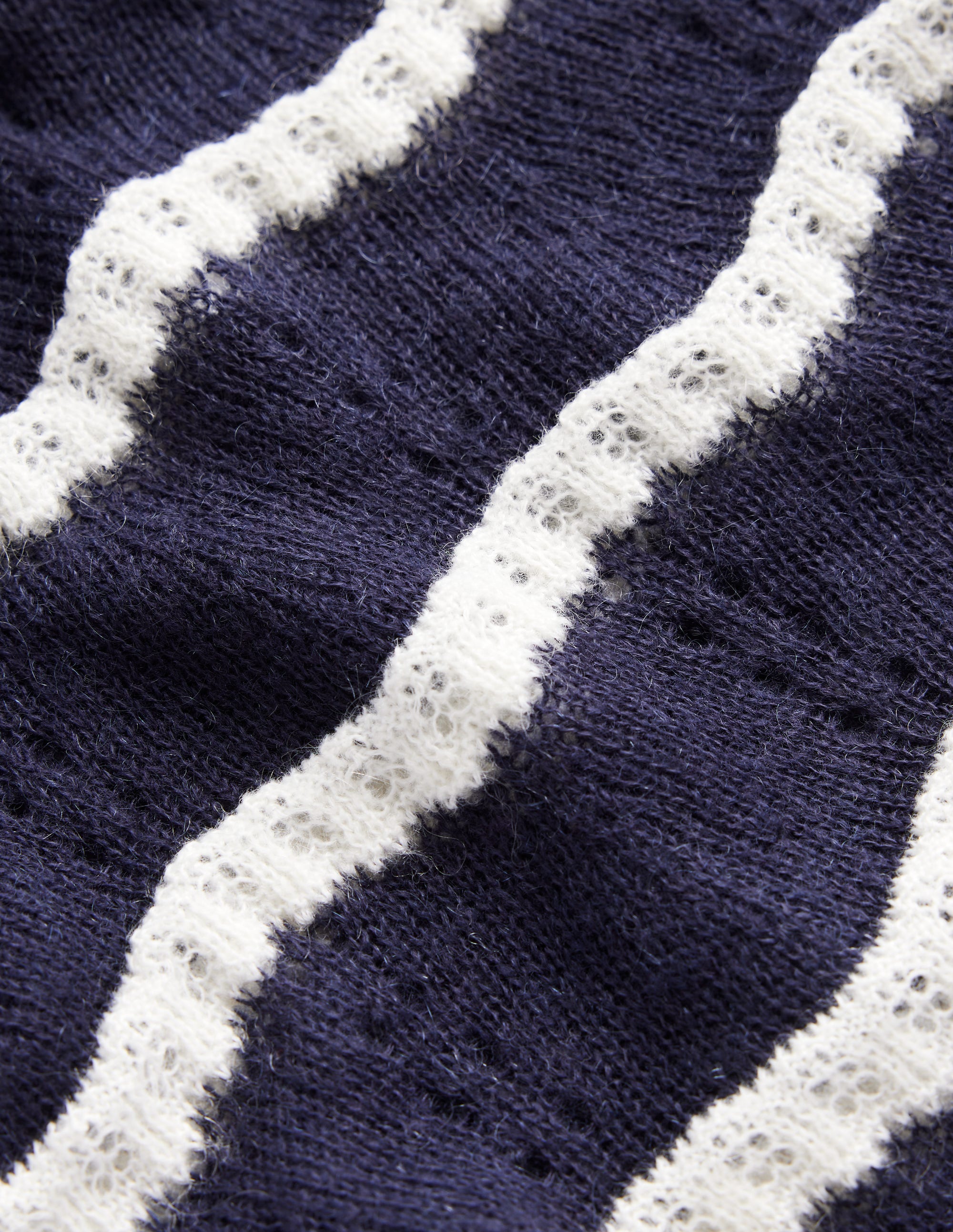 Fluffy Pointelle Stitch Jumper-Naval Academy, Ivory Stripe - Image 6