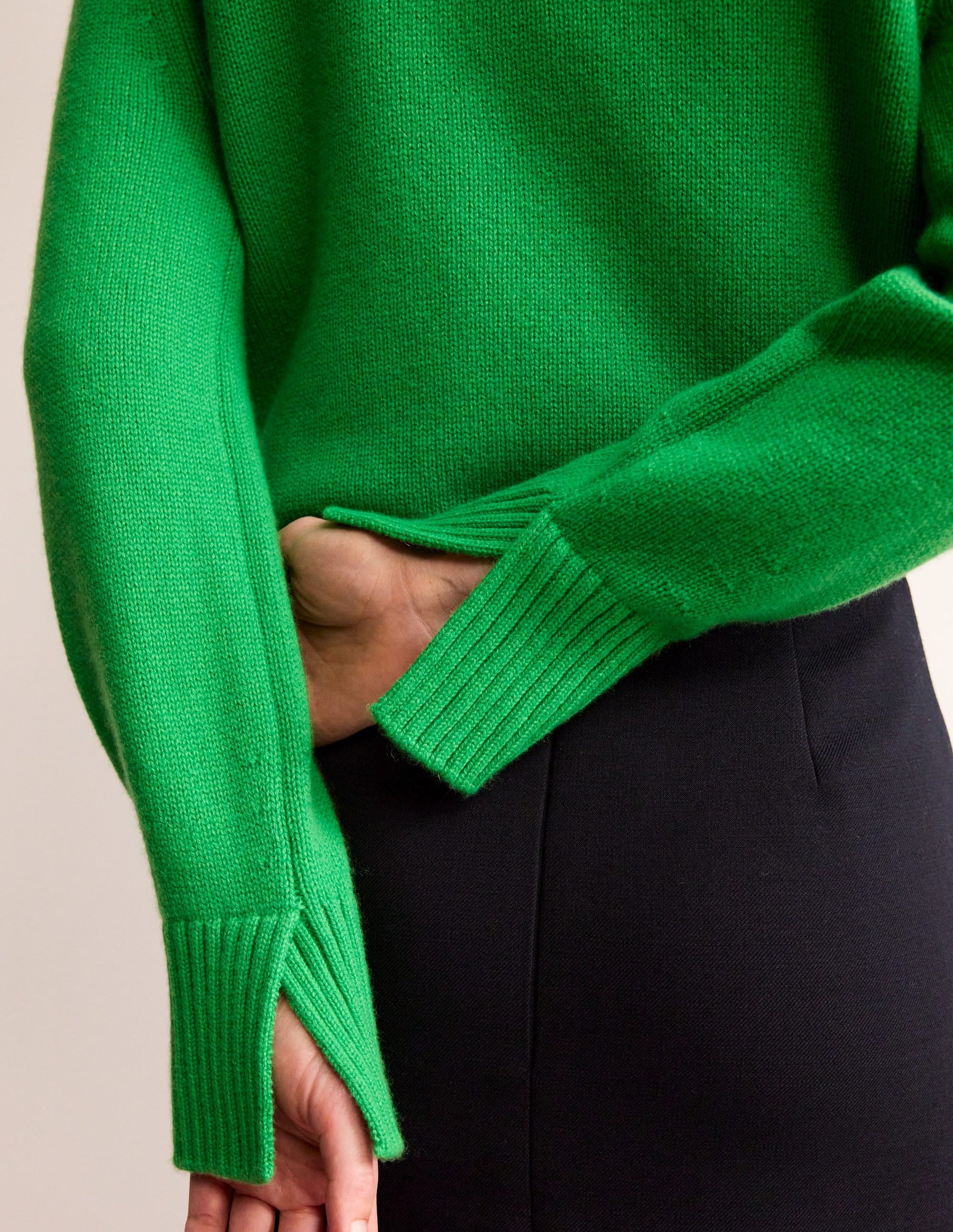 Split Cuff Cashmere Jumper-Bright Green-2