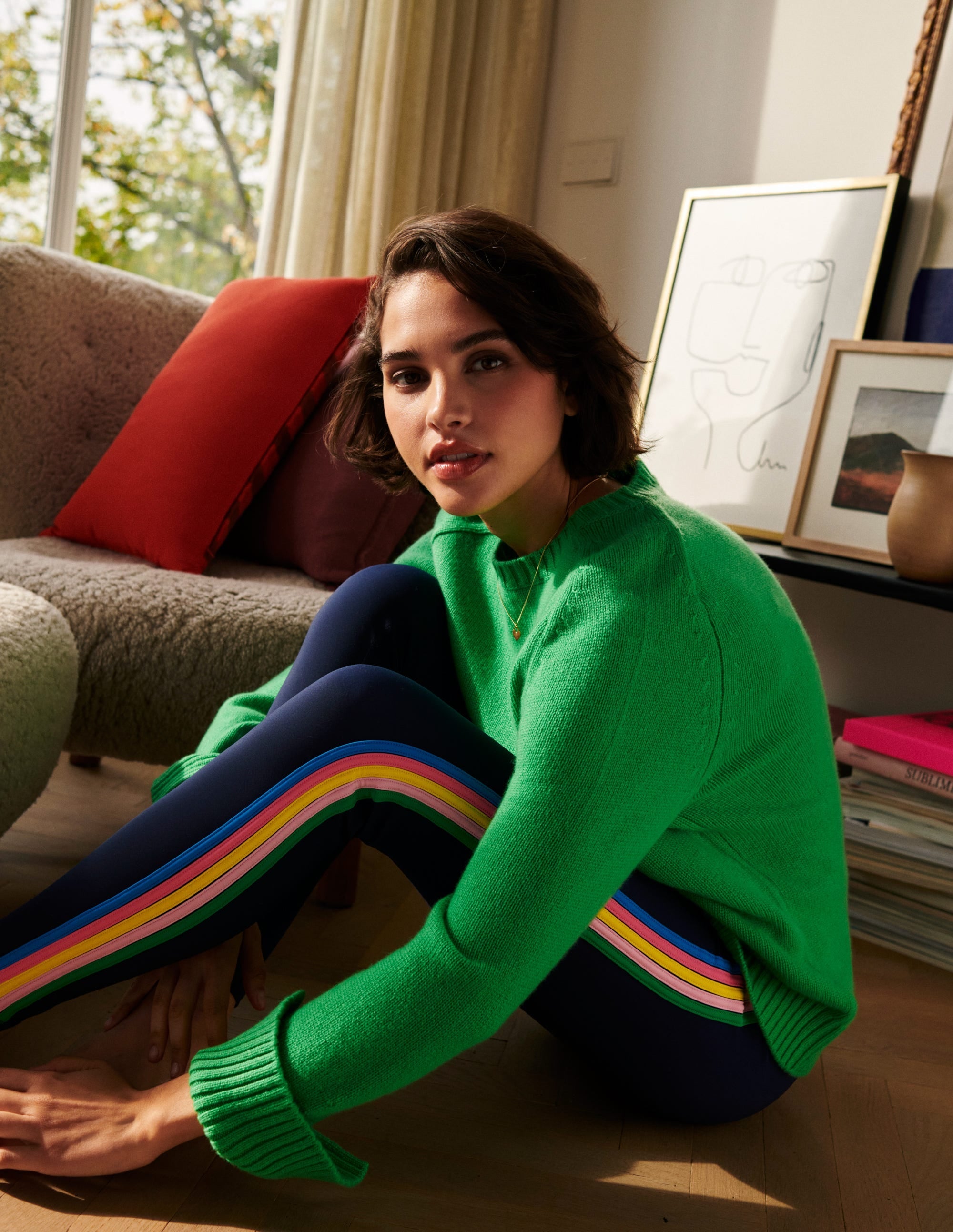 Split Cuff Cashmere Jumper-Bright Green - Image 5