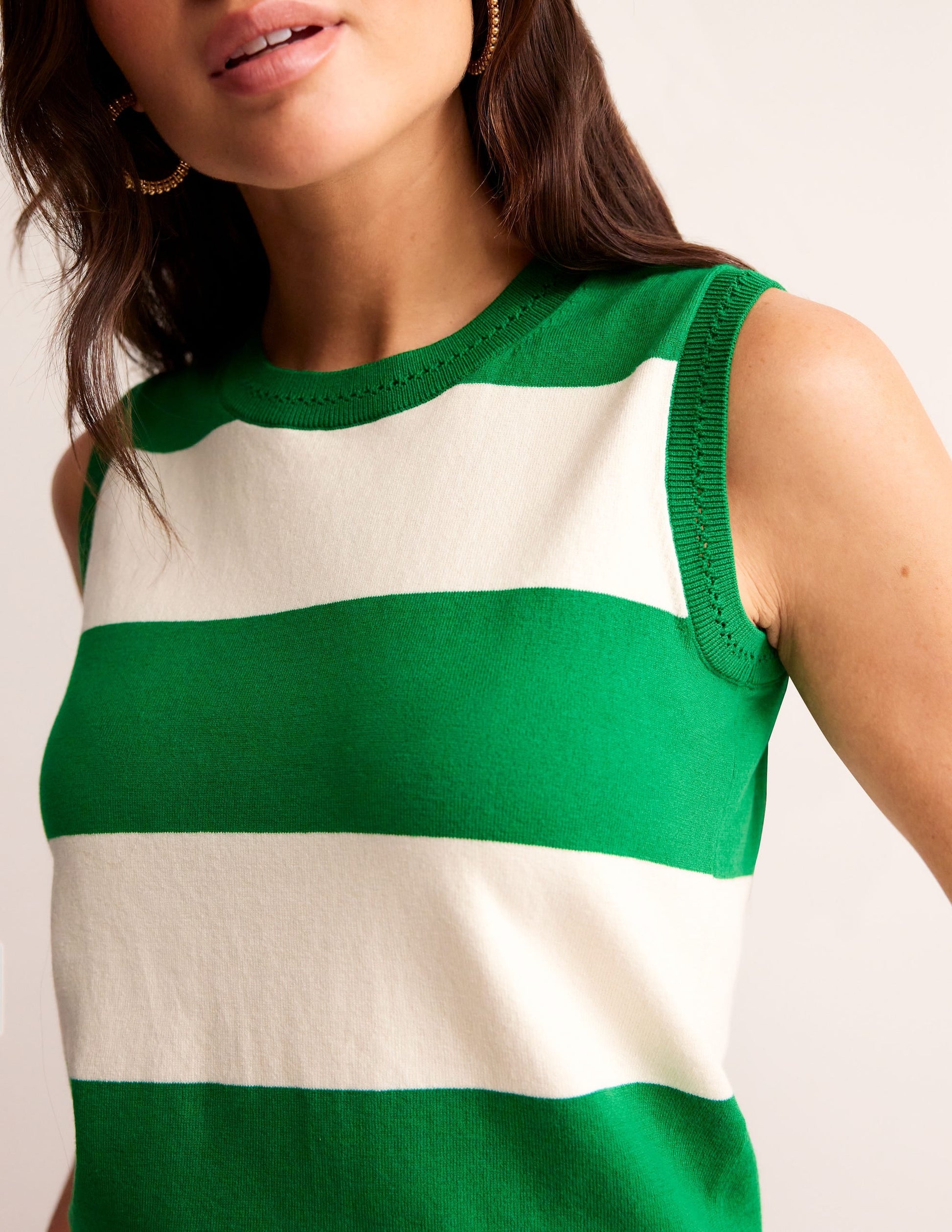 Catriona Crew Neck Cotton Tank-Rich Emerald / Ivory-2