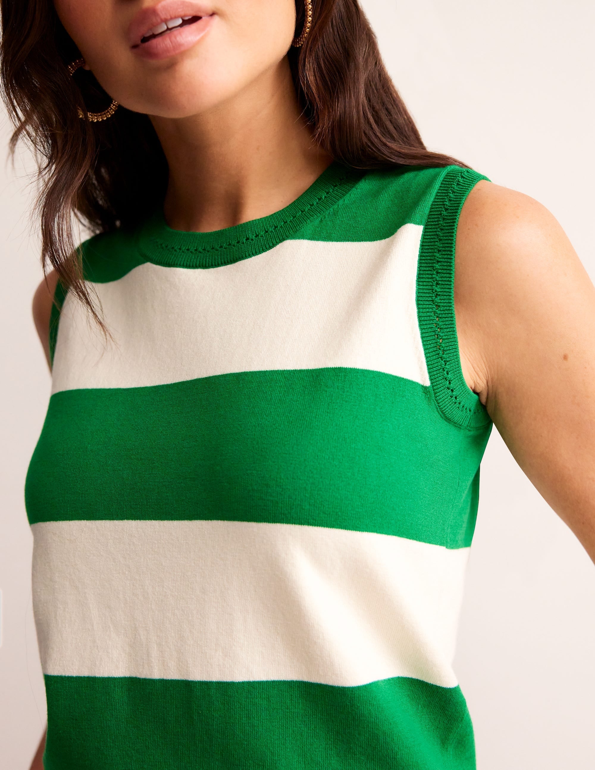 Catriona Crew Neck Cotton Tank-Rich Emerald / Ivory - Image 2