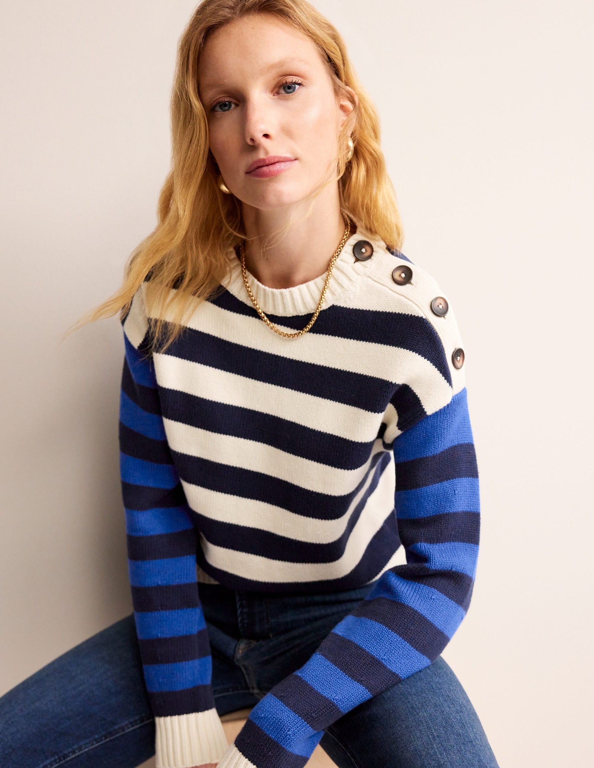 Hotch Potch Cotton Jumper-Naval Academy, Ivory Stripe-1
